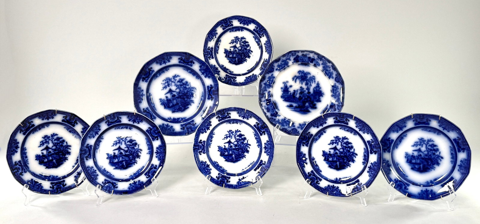Group of 8 Davenport "Amoy" Flow Blue Plates (1 of 12)