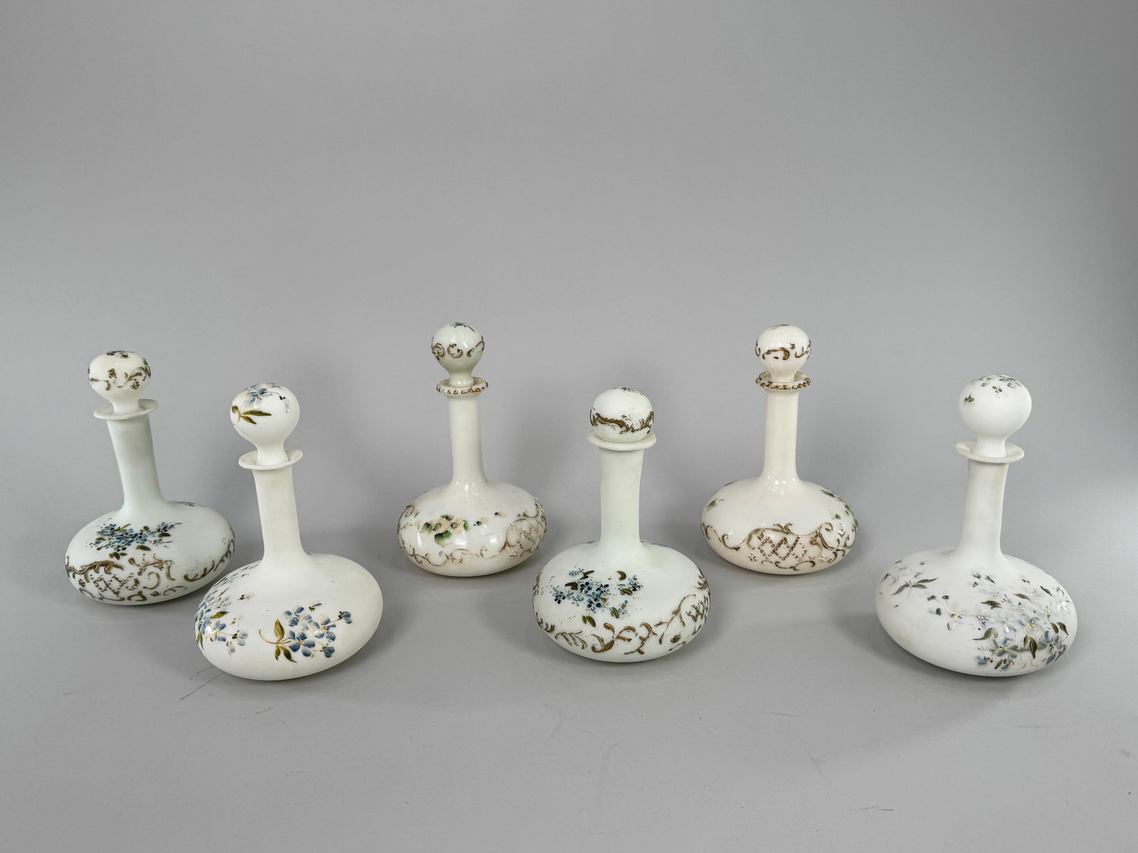 Group of Six Hand-painted Milk Glass Decanters (1 of 17)