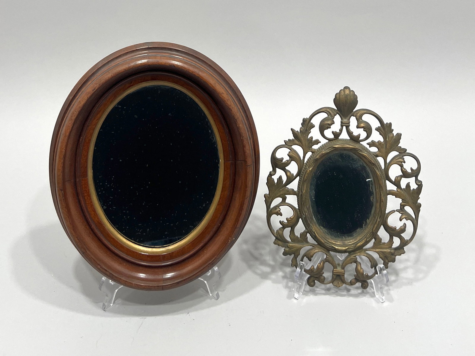 Two Oval Mirrors: Ornate Metal and Wood Frame (1 of 4)