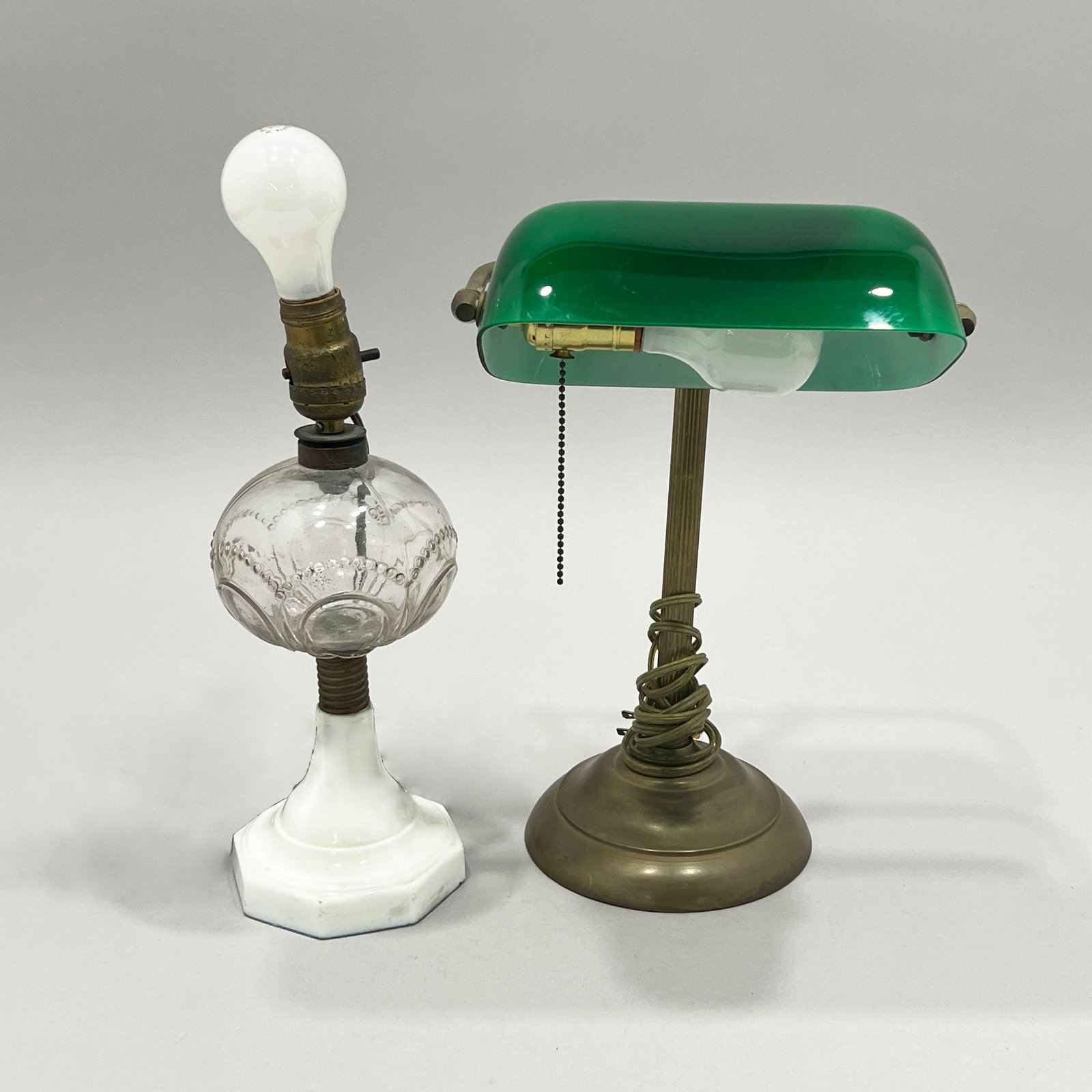 Two Vintage Lamps: Banker's Lamp and Glass Oil Lamp (1 of 7)