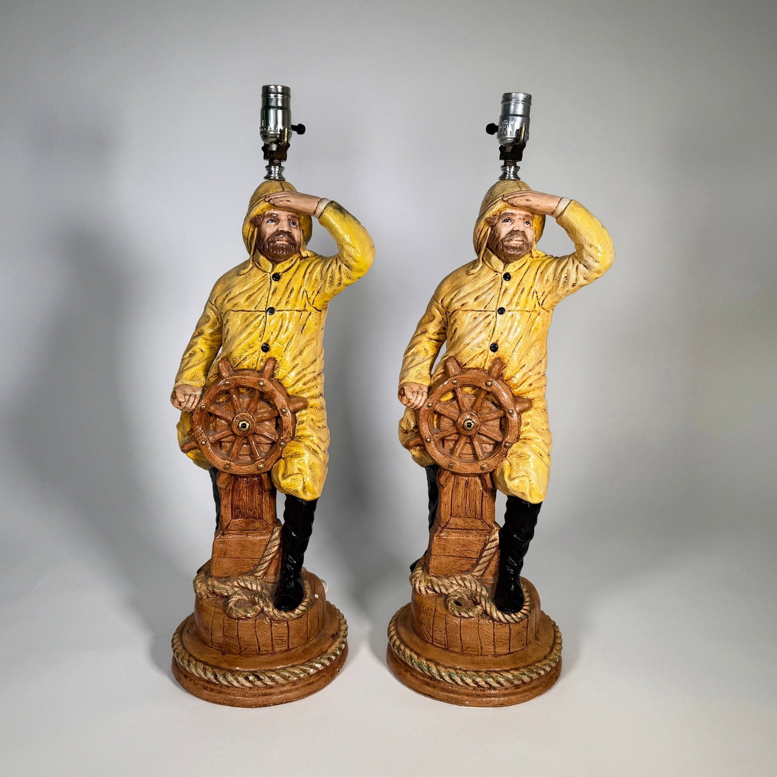 Pair of Sailor Lamps: Pair of antique sailor table lamps. Height: 26 1/2" Total Weight: 23 lbs