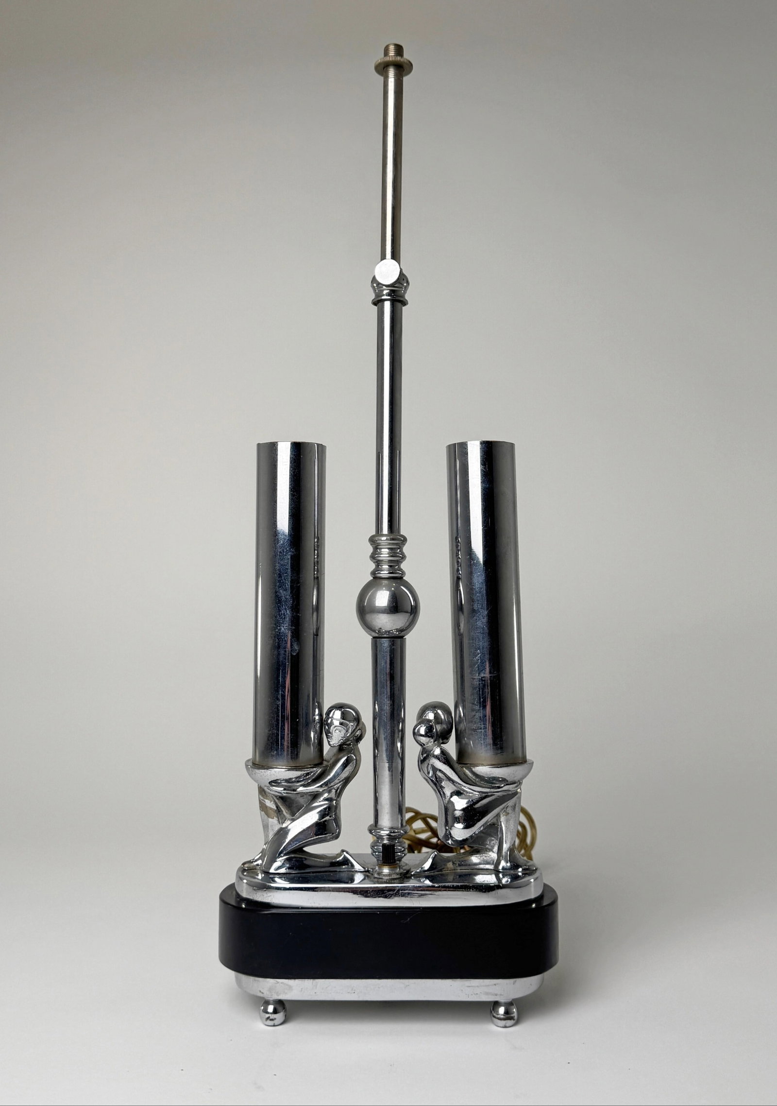 Art Deco Chrome Table Lamp with Figural Supports (1 of 4)
