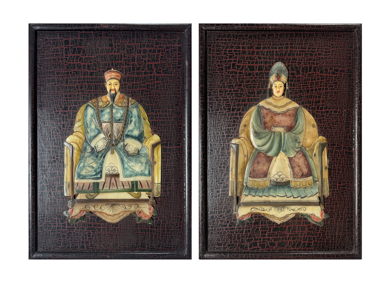 Pair of Framed Relief Carvings of Chinese Court Members (1 of 5)