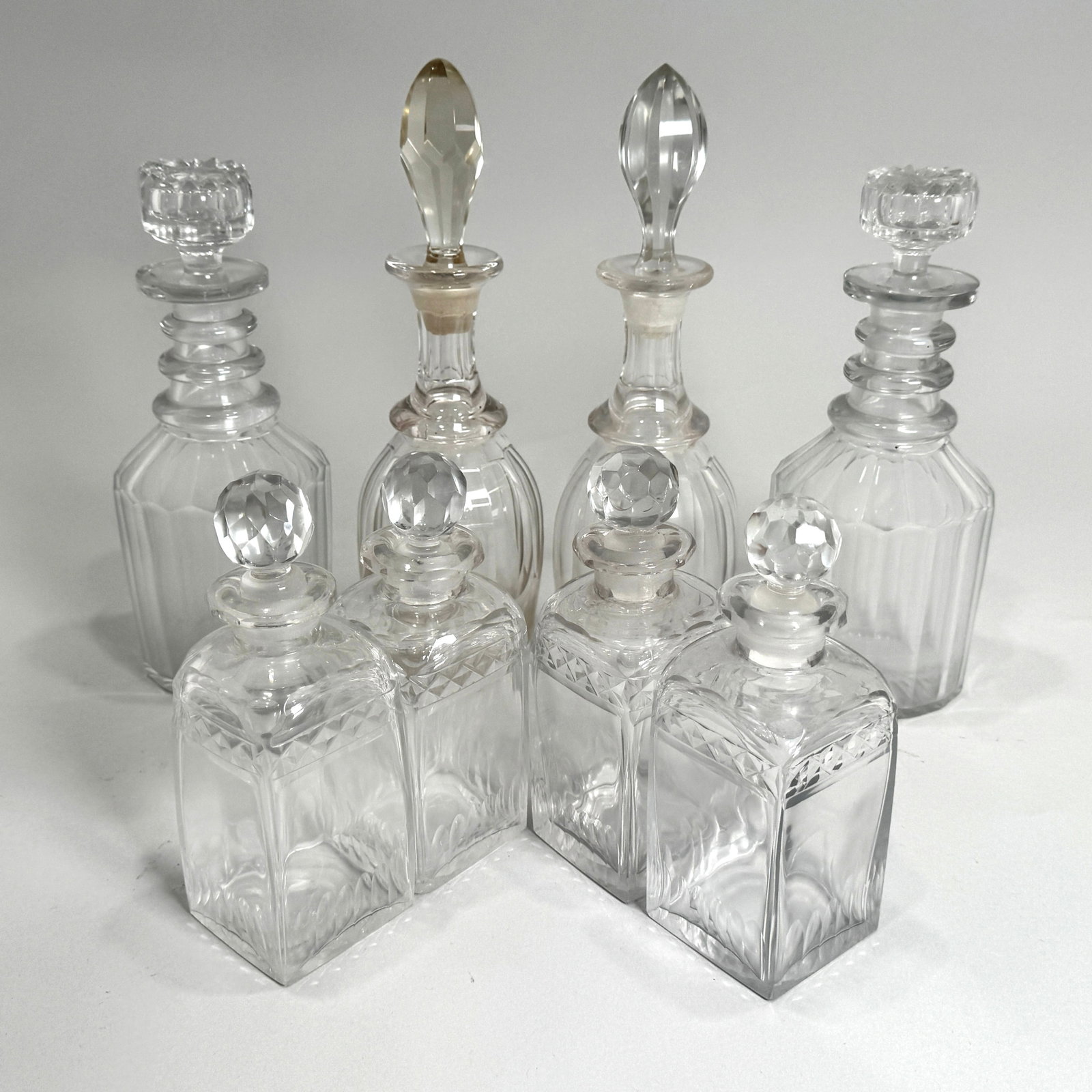 Group of Clear Glass Decanters with Stoppers (1 of 12)