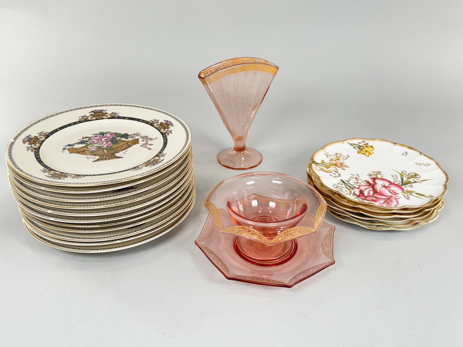 Group of Floral Dishes and Pink Depression Glass (1 of 13)