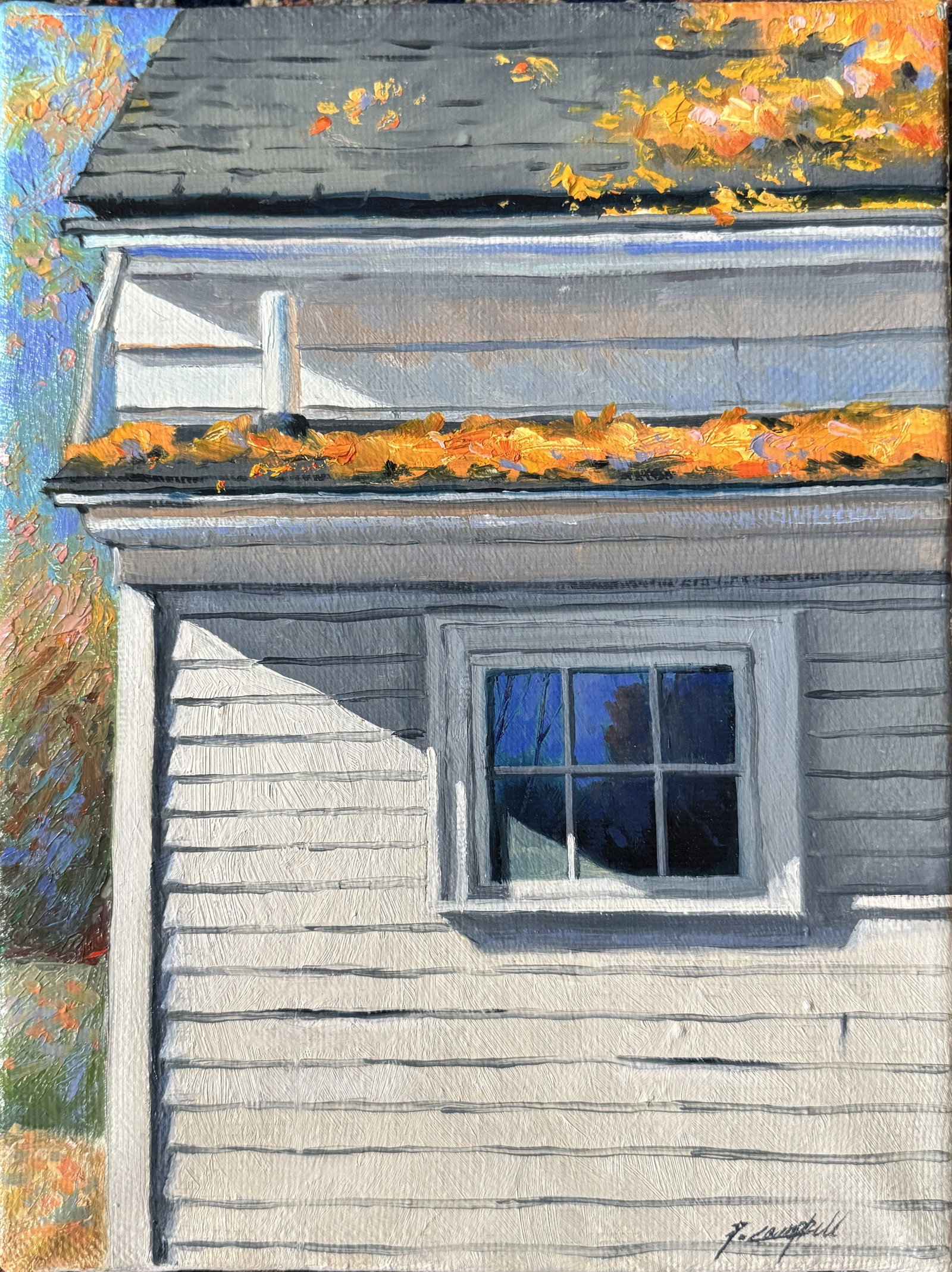 Oil on Canvas by Peter Campbell: October Afternoon by Peter Campbell, oil on canvas, 12" x 9", signed lower right