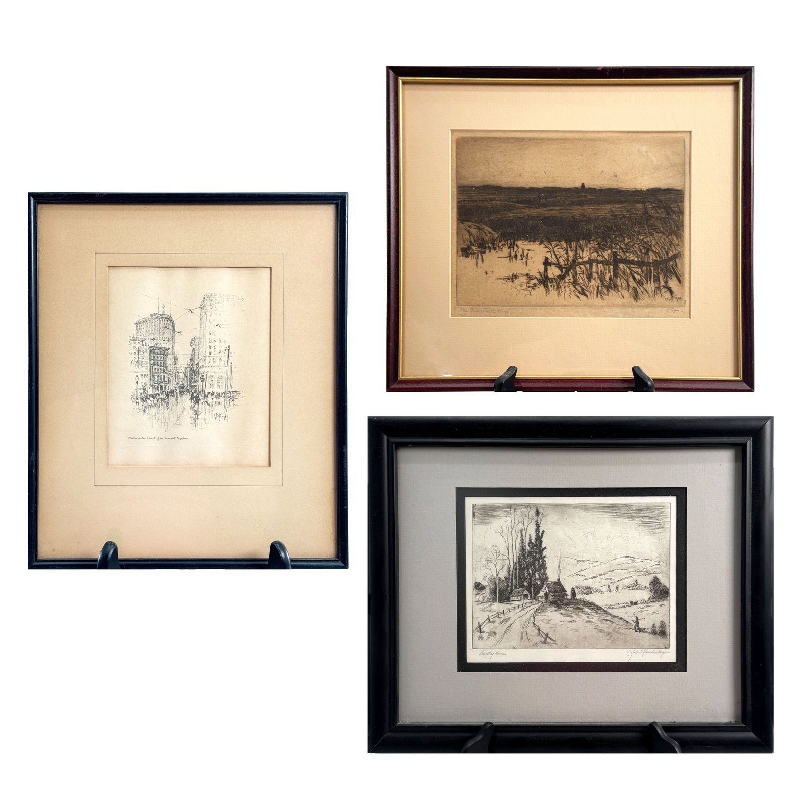 Three Framed Landscape Prints - Etchings and Offset Lithograph (1 of 11)
