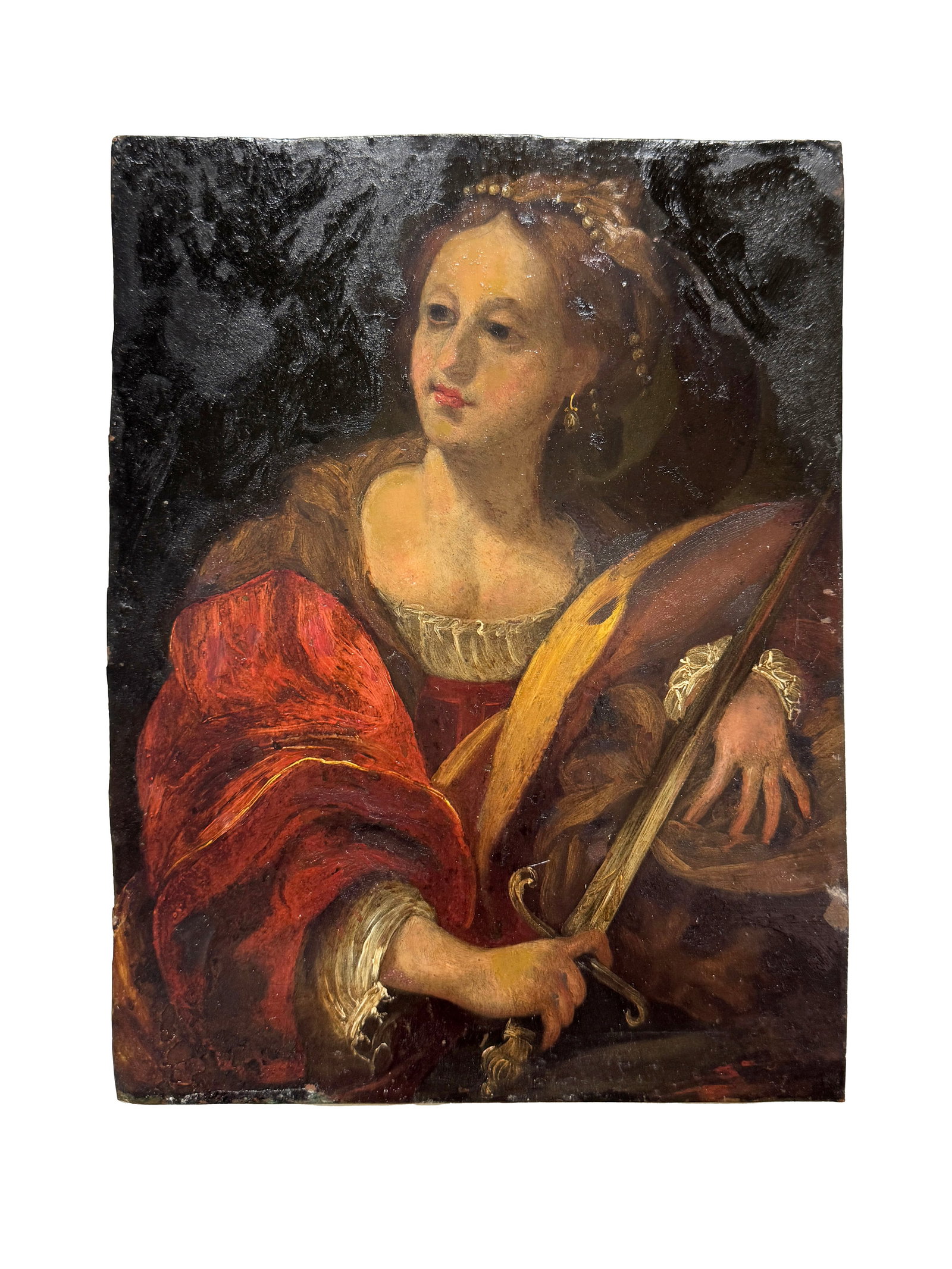 Portrait of a Woman on Copper: Portrait of a woman, oil on copper. Unknown signature in verso. Includes frame. Plate dimensions: 8 5/8" x 6 1/2" Frame dimensions: 15"x13"