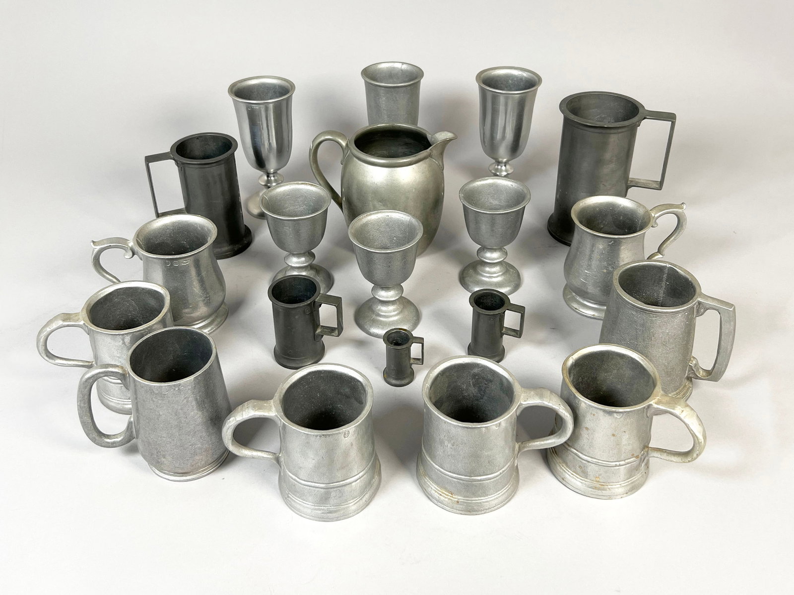 Collection of Pewter Mugs, Goblets, and Pitcher (1 of 8)