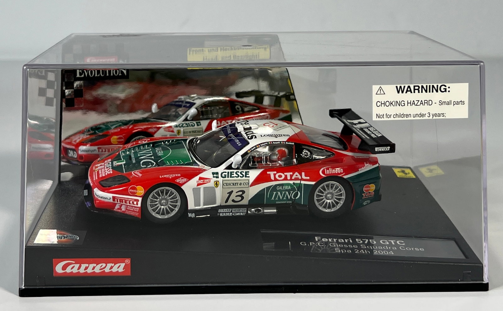 Carrera Evolution Ferrari 575 GTC Spa 24h 2004 #13 1/32 Slot Car: Carrera Evolution Ferrari 575 GTC G.P.C Giesse Squadra Corse Spa 24h 2004 #13 1/32 Slot Car, with original case.