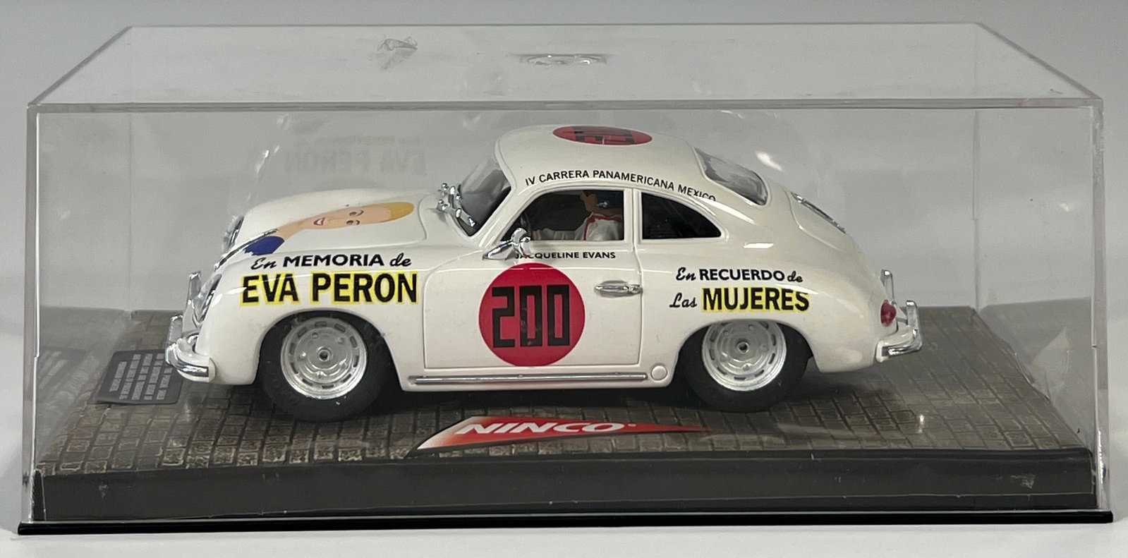 Ninco IV Carrera Panamericana Mexico #200 1/32 Slot Car: Ninco IV Carrera Panamericana Mexico #200 Eva Peron 1/32 Slot Car, with original case. Dimensions: 2.5'' x 6.5''. Weight: 6 oz.