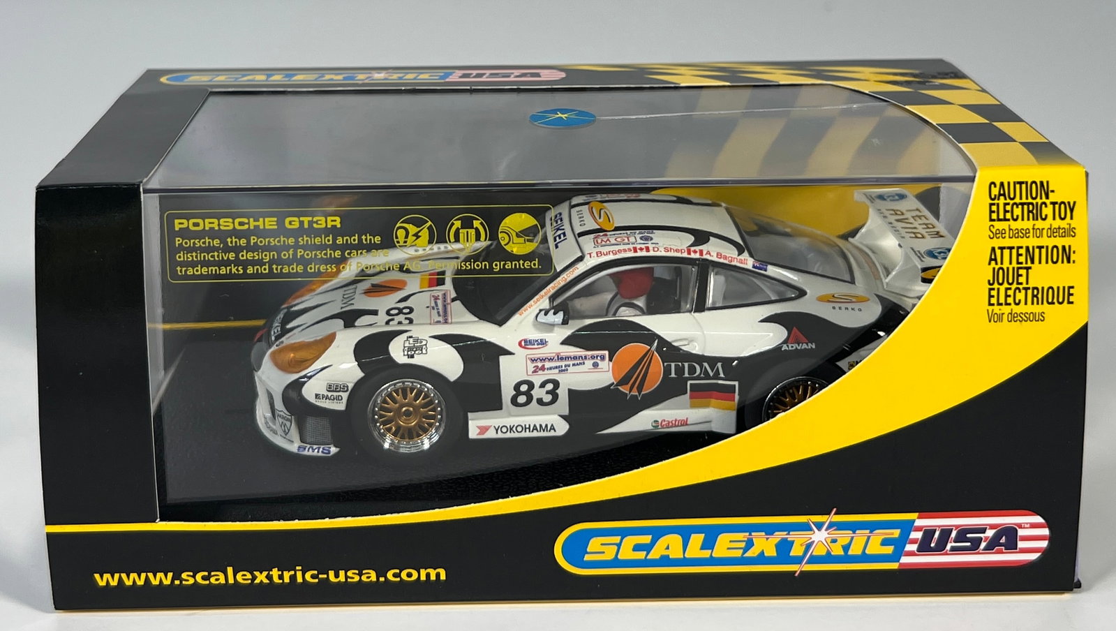 Scalextric USA Seikel Porsche GT3 RS #83 Team Avia 1/32 Slot Car: Scalextric USA Seikel Porsche GT3 RS #83 Team Avia 1/32 Slot Car, with original case. Weight: 7.3 oz.
