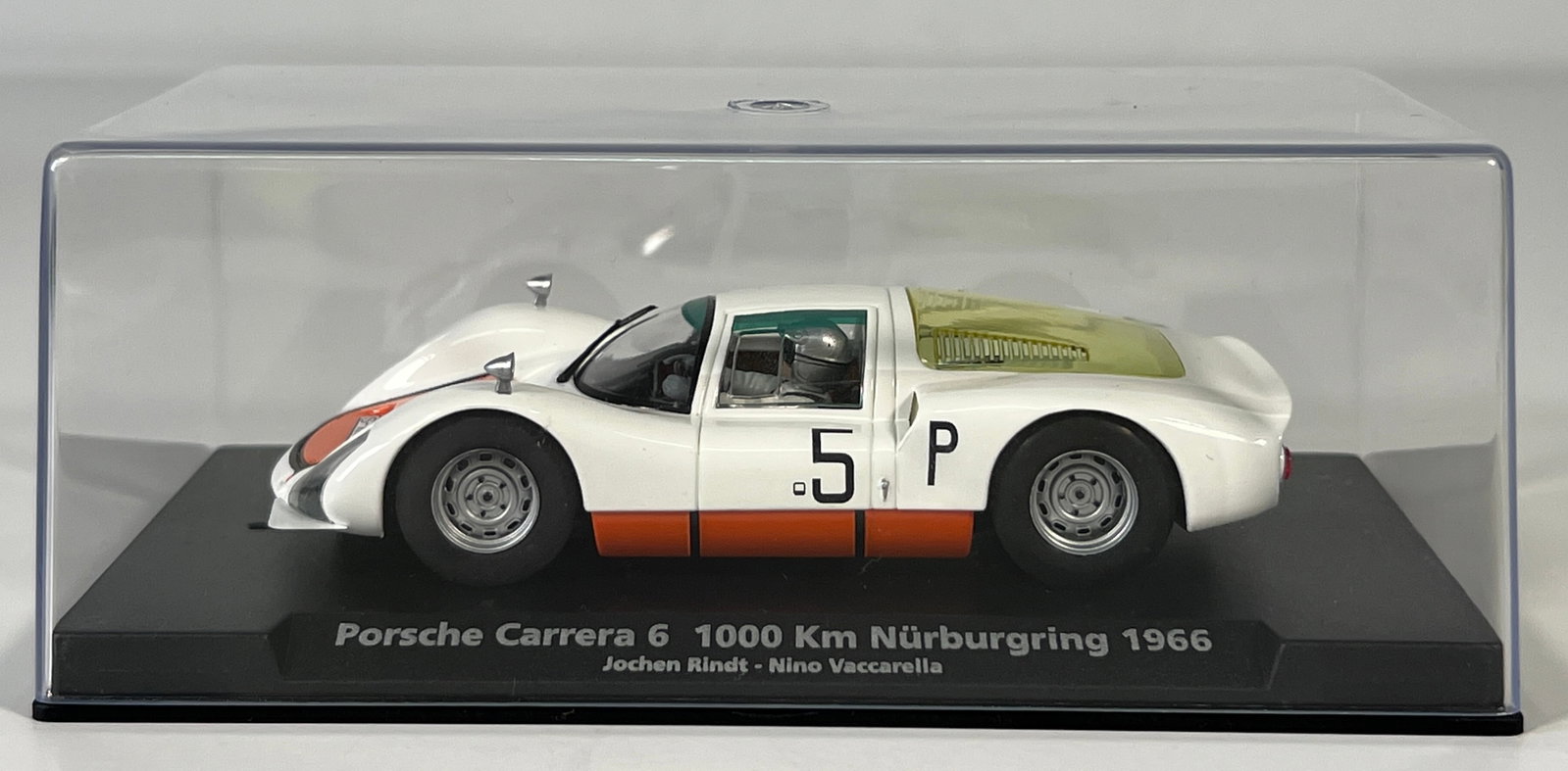 Porsche Carrera 6 1000km Nürburgring 1966 #5 1/32 Slot Car: Porsche Carrera 6 1000km Nürburgring 1966 Rindt - Vaccarella #5 1/32 Slot Car, with original case. Weight: 6.1 oz.