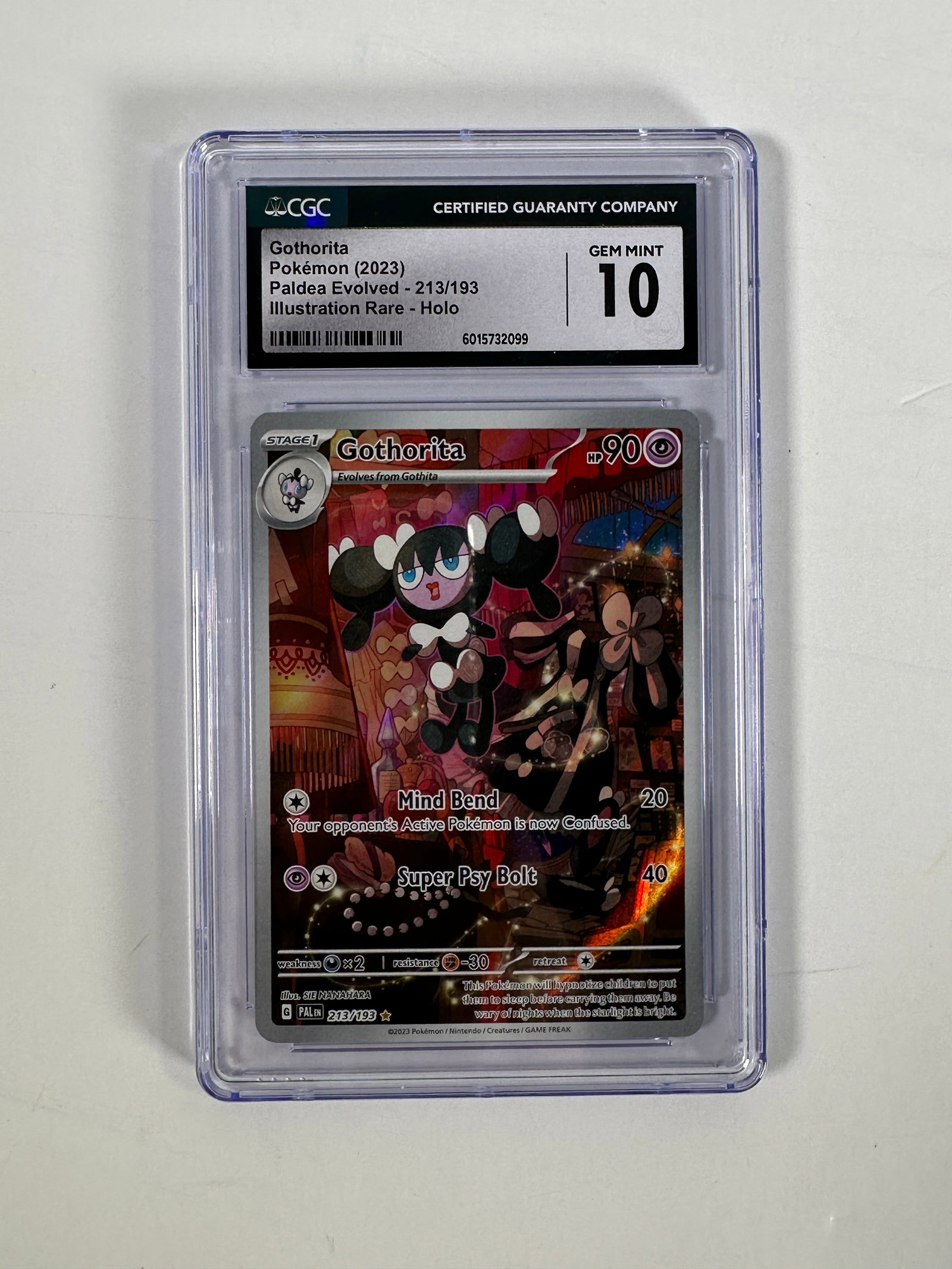 Gotharita (2023) Pokemon Card CGC Gem Mint 10: Graded Gotharita (2023) Pokemon card. Paldea Evolved - 213/193. Illustration Rare - Holo. Graded Gem Mint 10 by CGC.