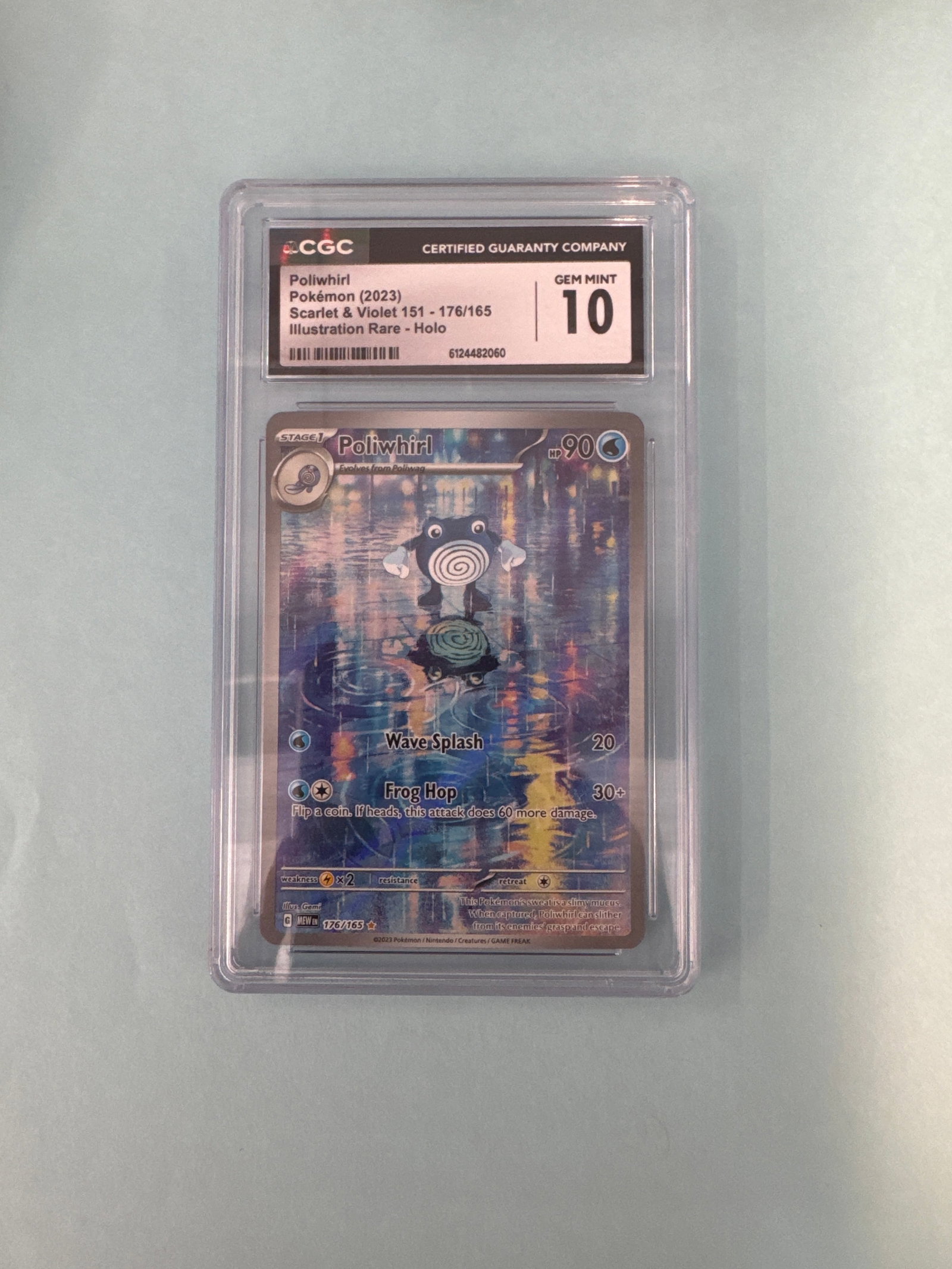 Poliwhirl Illustration Rare 176/165 CGC 10: Poliwhirl Illustration Rare Pokemon card from the Scarlet & Violet series. Graded Gem Mint 10 by CGC. Size: 12 x 7.9cm approx. Weight: 2oz. 