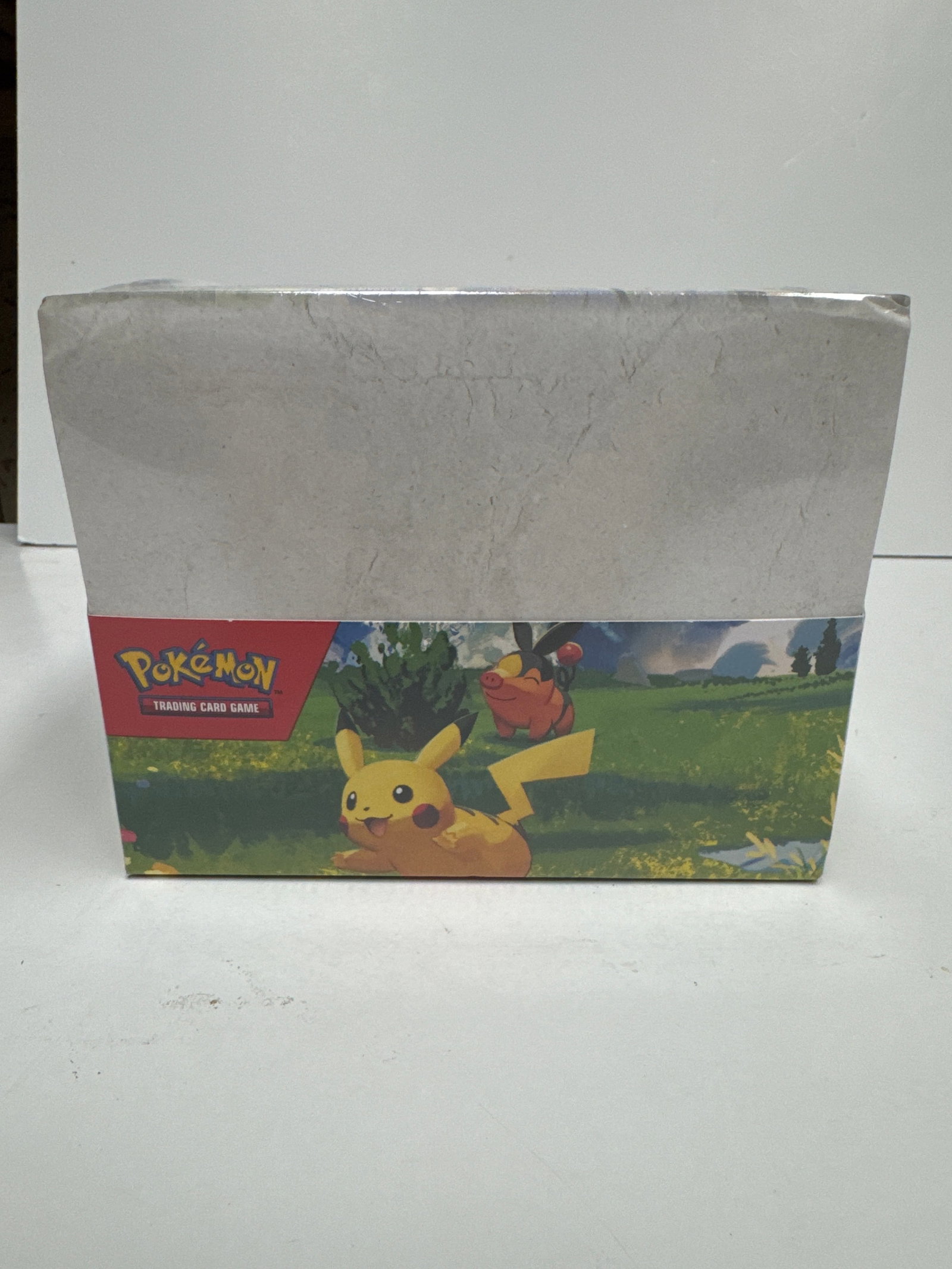 Pokemon Trading Card Game Ascended Heroes Mini Tin Display: This is a sealed Pokemon Trading Card Game Ascended Booster Box. It contains 10 cards per pack and 3 packs per box. The box features various Pokemon characters in a scenic landscape.