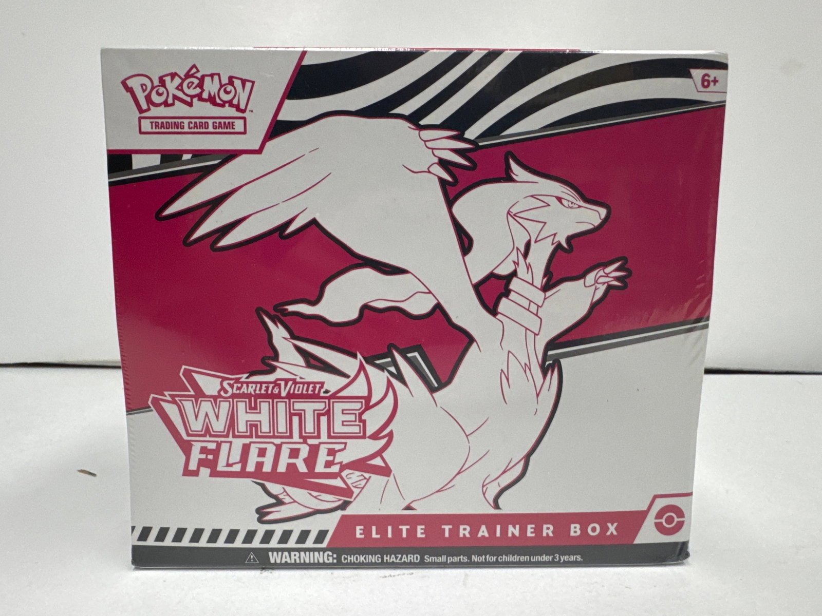 Pokemon Scarlet & Violet White Flare Elite Trainer Box: Sealed Pokemon Scarlet & Violet White Flare Elite Trainer Box. Includes 9 booster packs, 1 full-art promo card, 65 card sleeves, 45 energy cards, 6 damage-counter dice, 1 competition-legal flip-die, 2