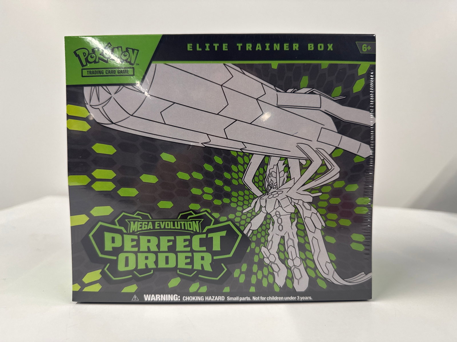 Pokemon TCG Mega Evolution Perfect Order Elite Trainer Box: This Pokemon Trading Card Game Elite Trainer Box features the Mega Evolution Perfect Order expansion. It includes 9 booster packs, a full-art foil promo card, sleeves, dice, energy cards, damage count