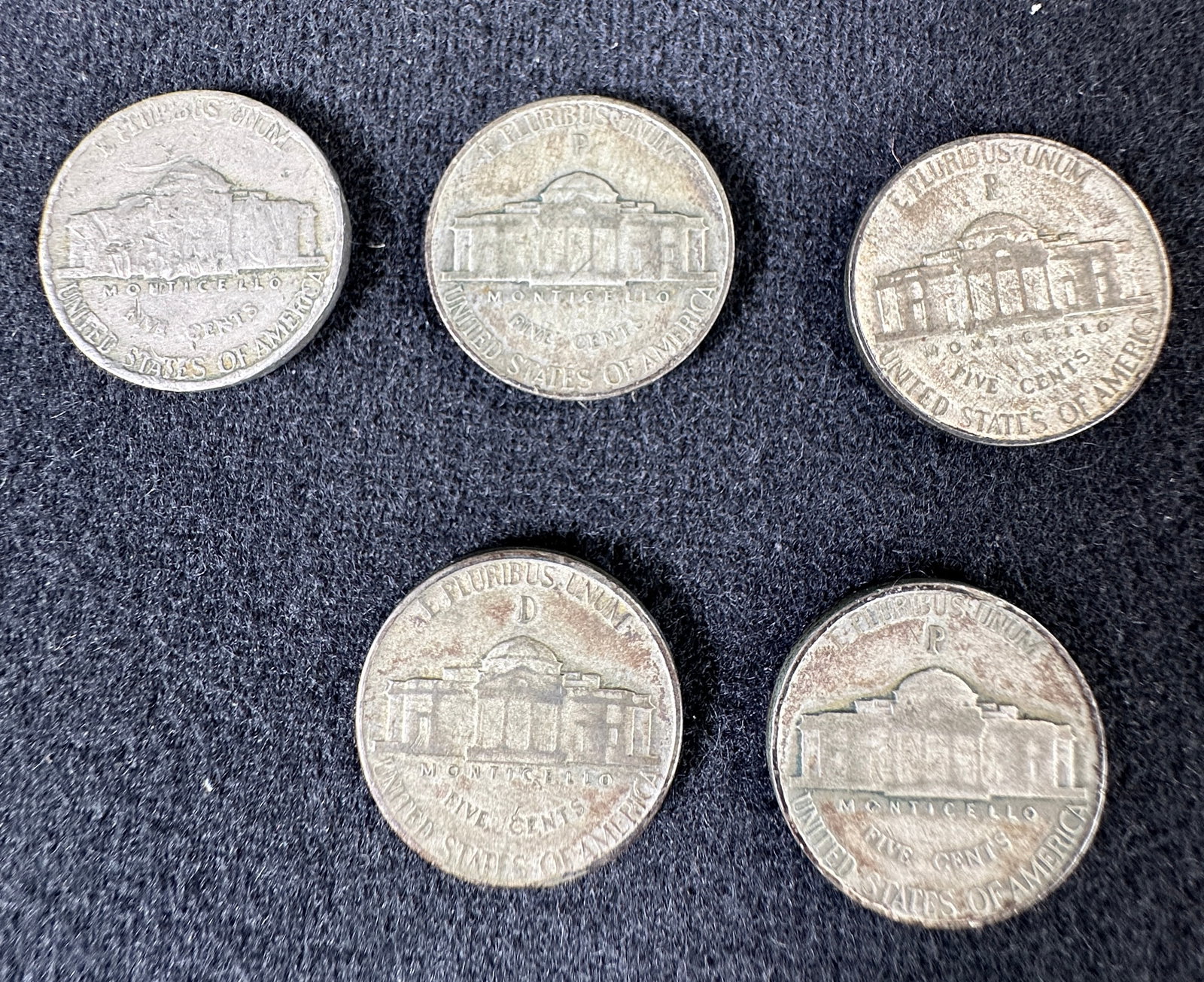 Five Jefferson Nickels - 2