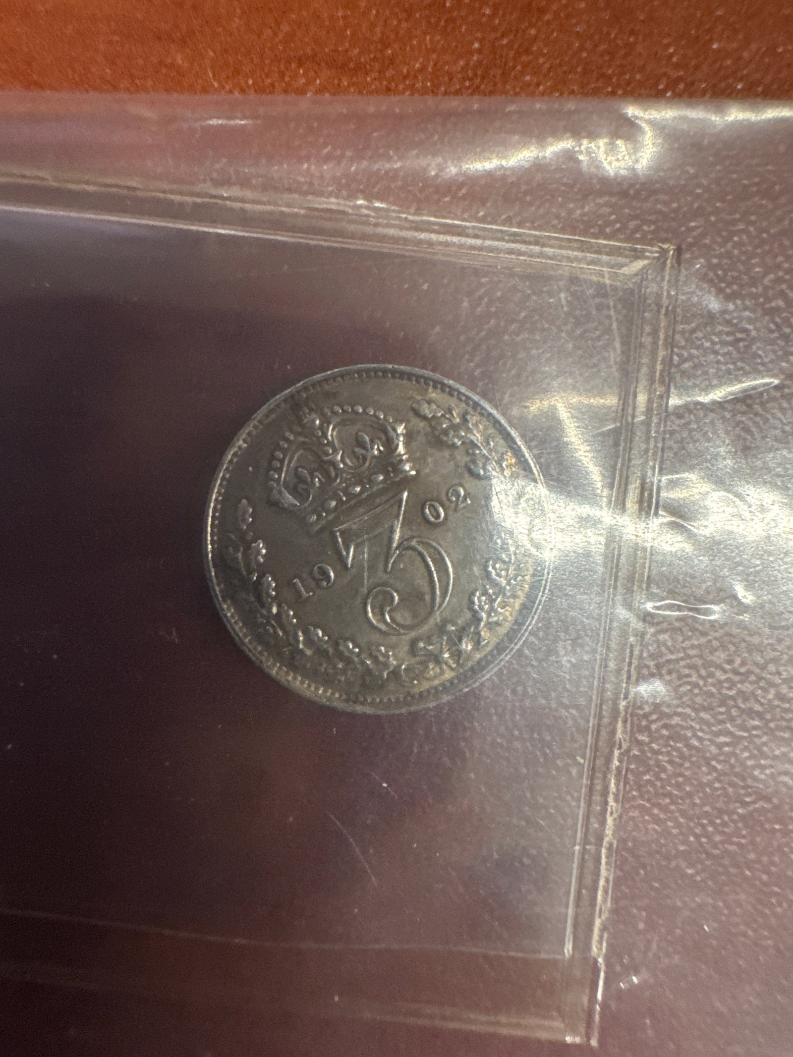 1902 British Silver Crown 3 Pence Coin: 1902 British Silver Crown 3 Pence Coin, featuring King Edward VII on the obverse.