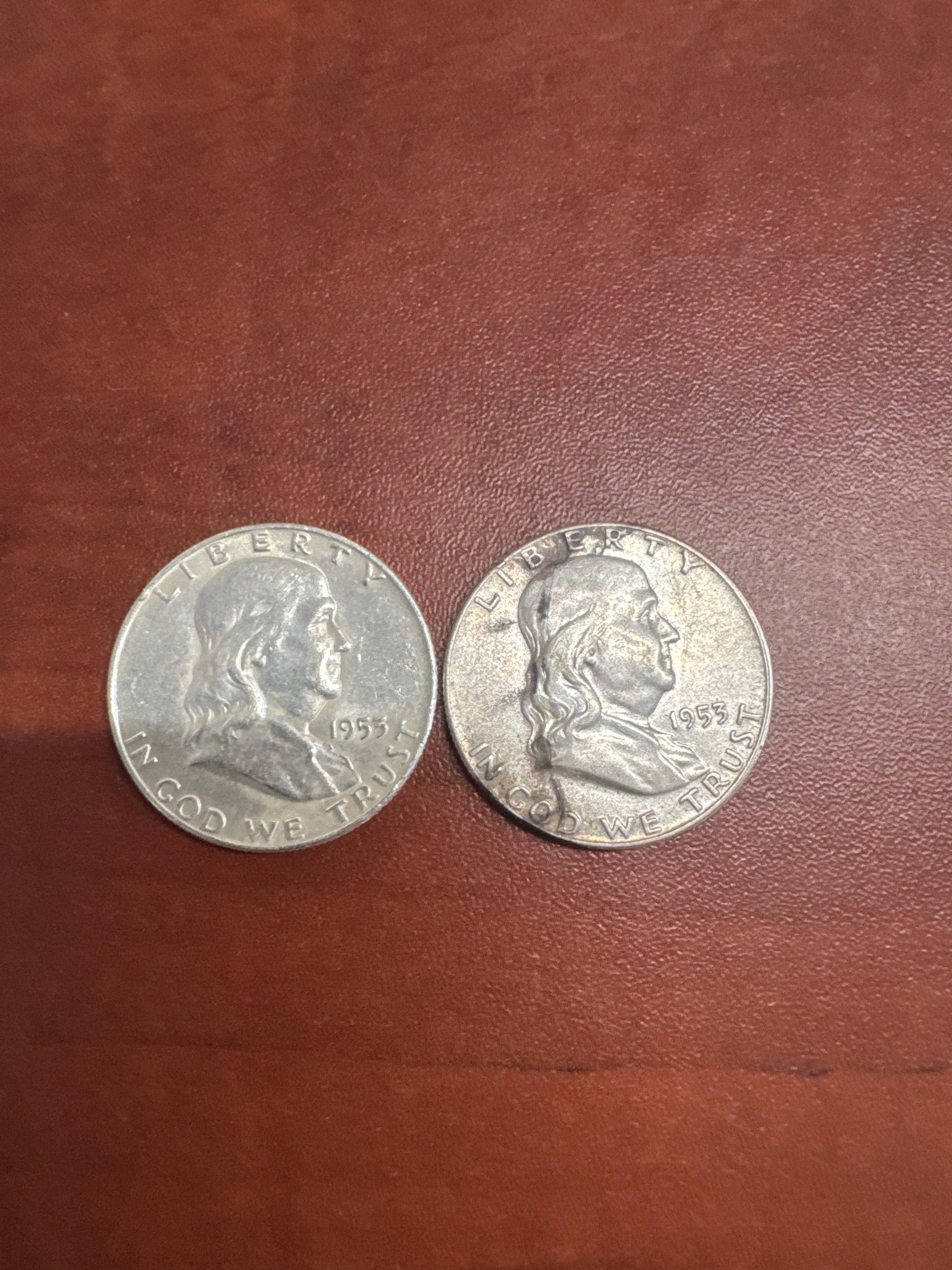 Two 1953 Benjamin Franklin Half Dollar Coins (1 of 2)