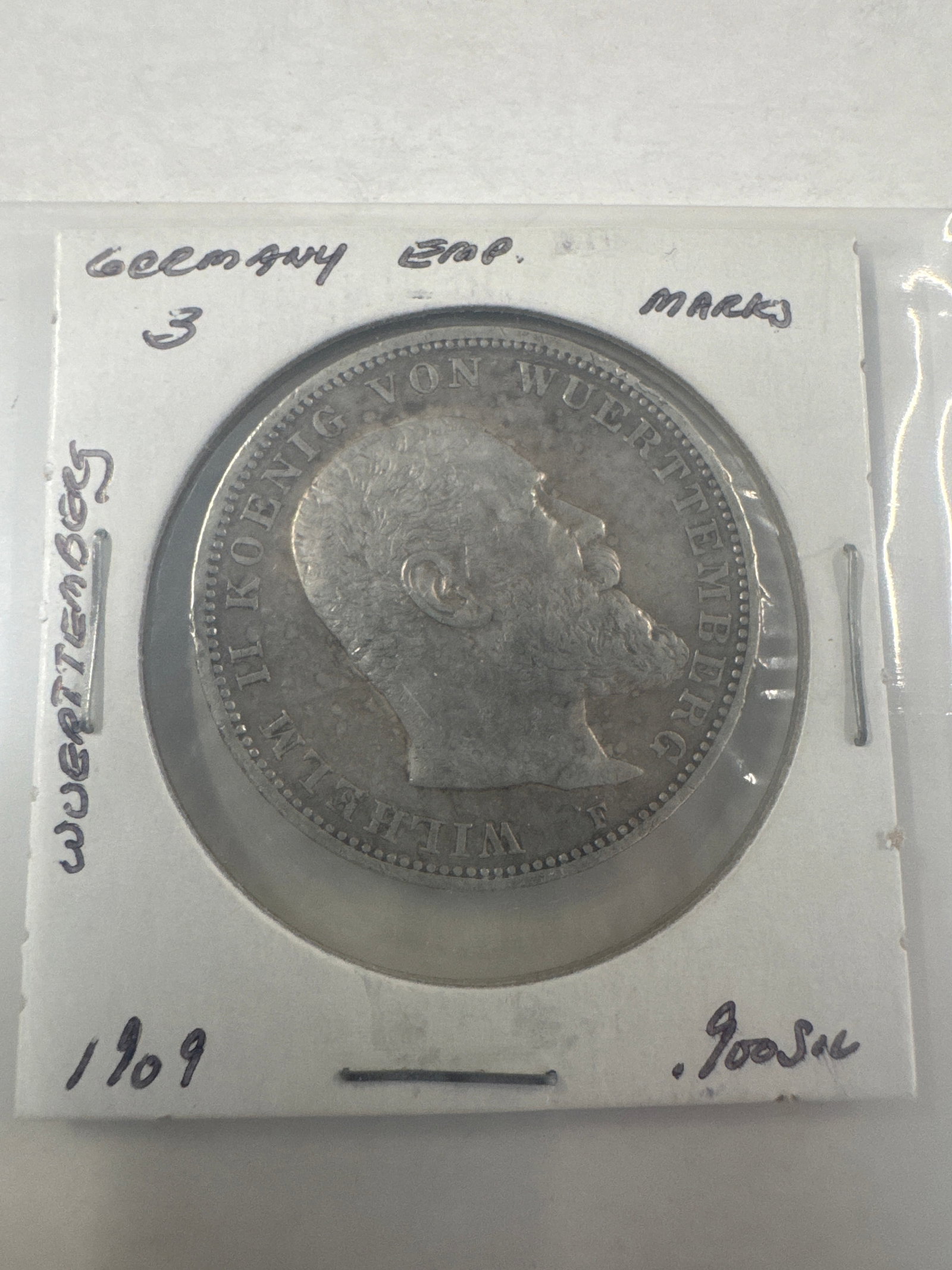 1909 German Empire 3 Mark Silver Coin (1 of 2)