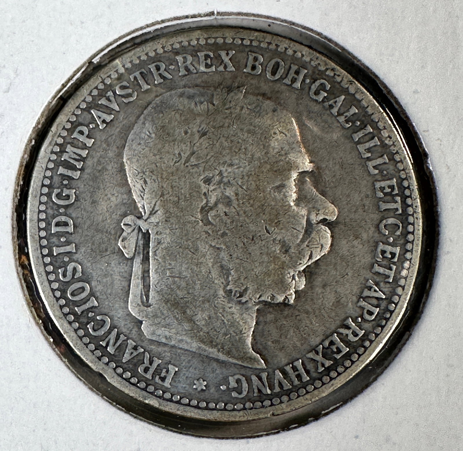 1893 Austro-Hungarian Emp. 1 Corona .835 Silver Coin: One coin as titled. Ungraded; condition varies. See images.