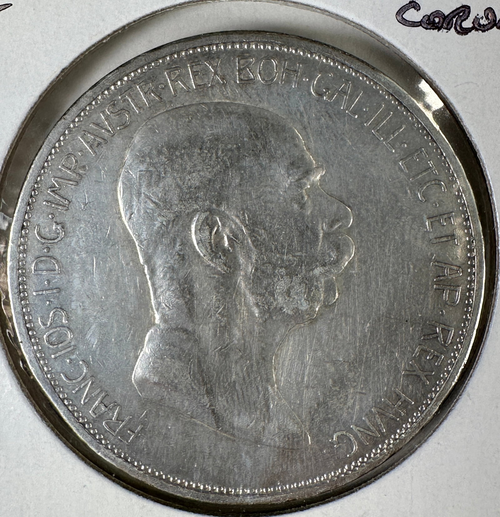 1908 Austro-Hungarian Emp. 5 Corona .900 Silver Coin - Austria: One coin as titled. Ungraded; condition varies. See images.