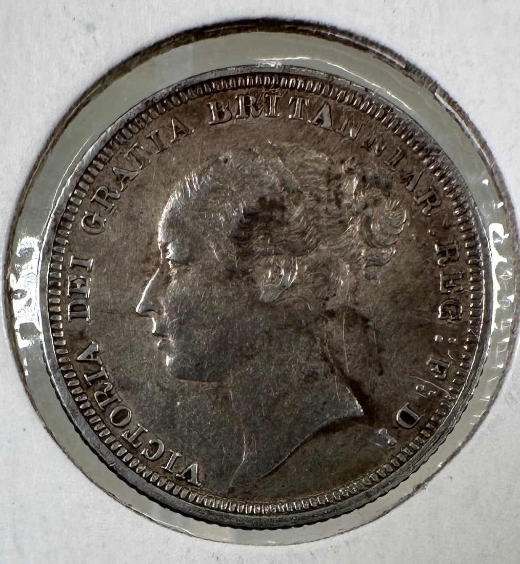 1883 Great Britain Six Pence .925 Silver Coin - Young Queen Victoria: One coin as titled. Ungraded; condition varies. See images.