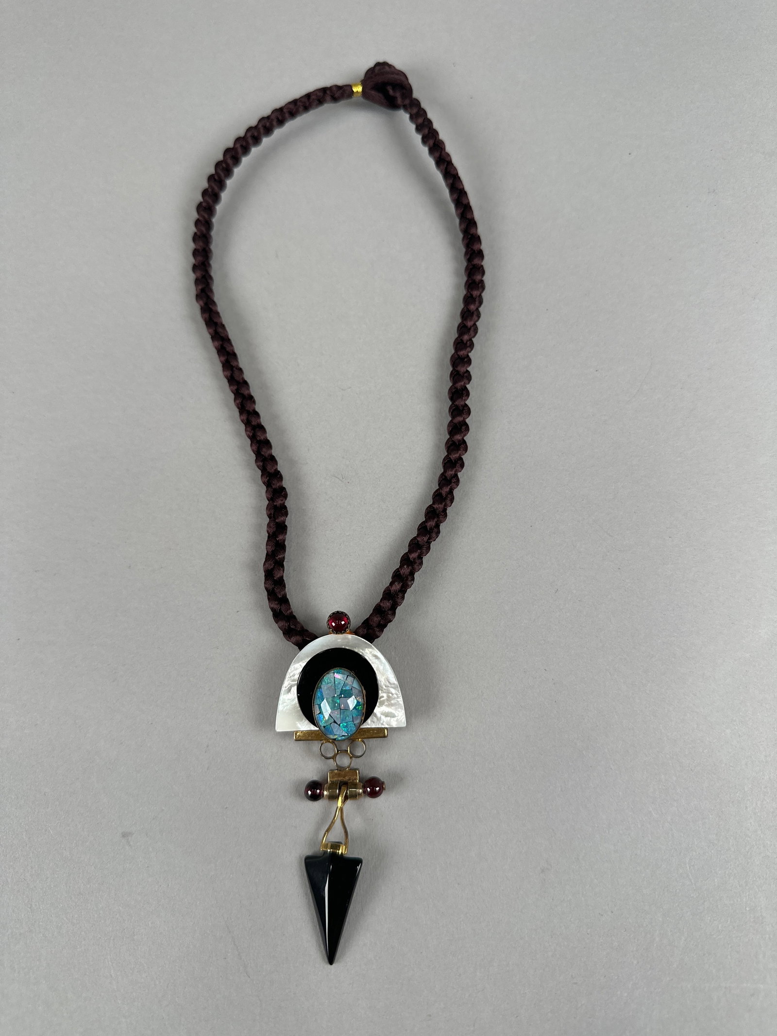 Tricia's Sterling Silver Modernist Necklace: Also can be worn as a brooch. 'Sterling'. Weight: 30g. Dimensions: 12'' long. 
