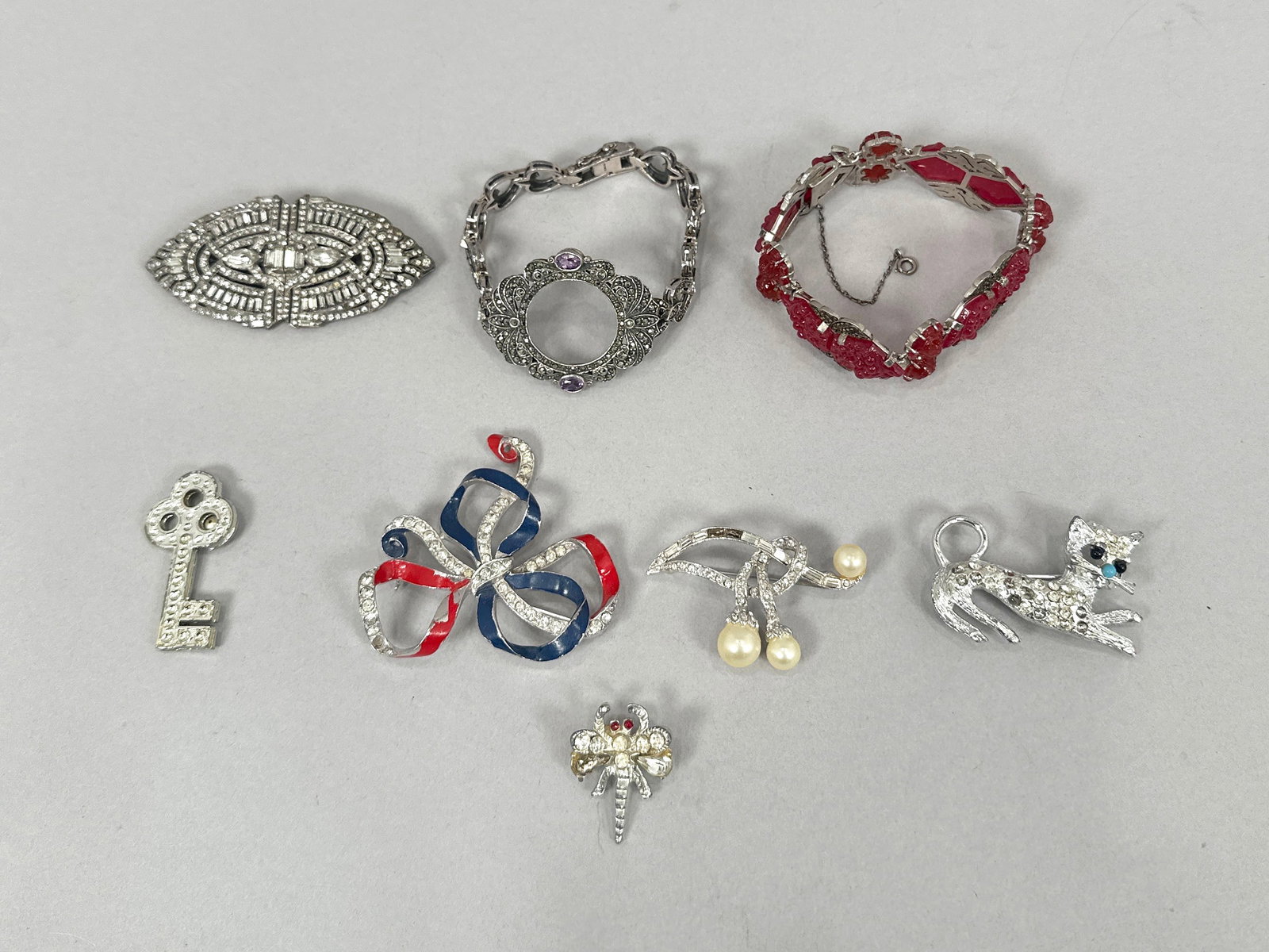 Collection of Assorted Costume Jewelry Including Brooches and Bracelets (1 of 6)