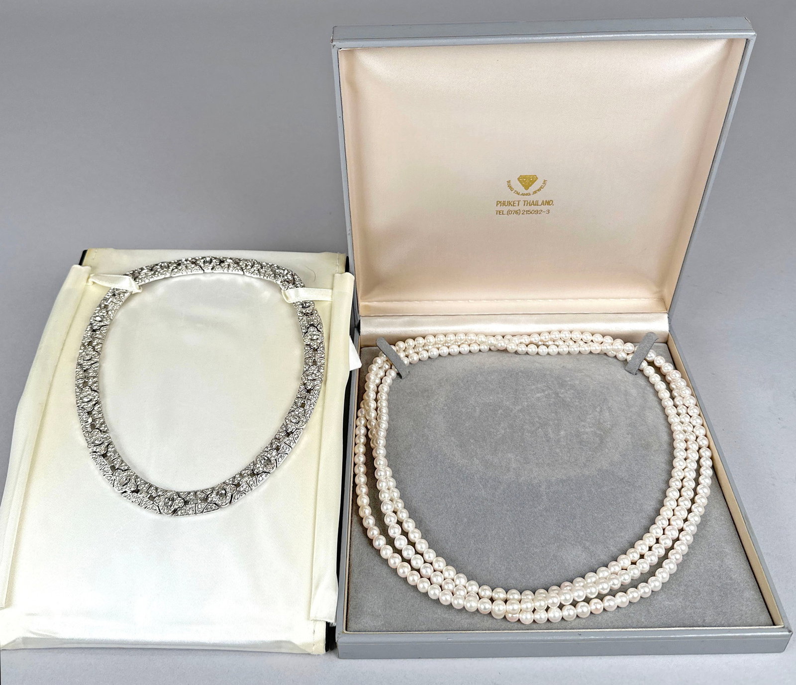 Ciner Diamante Necklace & Thai Pearl Necklace: Weight: 704g. Dimensions: 31.25'' longest one. 