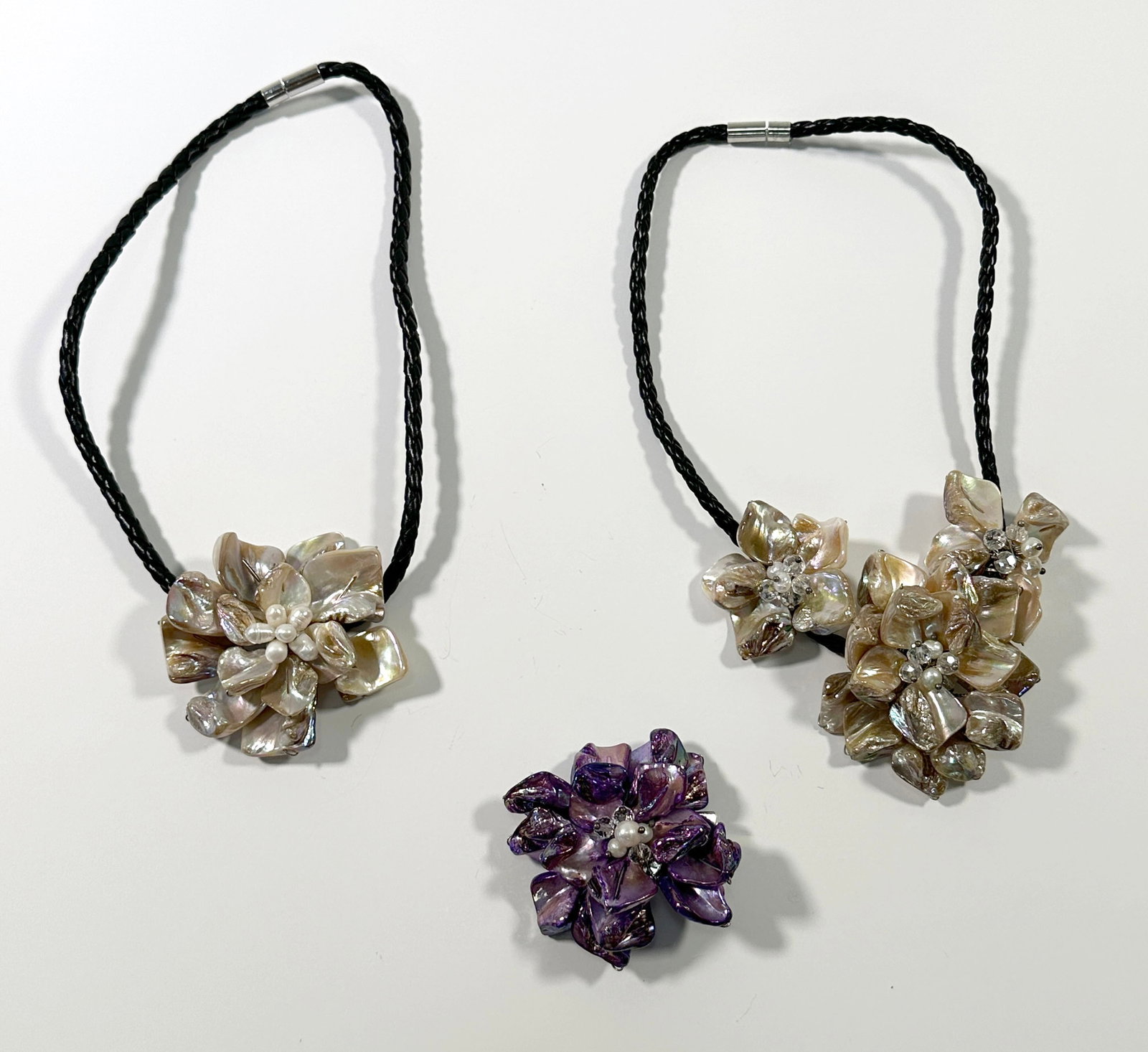 Handcrafted Floral Shell & Bead Necklaces & Brooch (1 of 1)