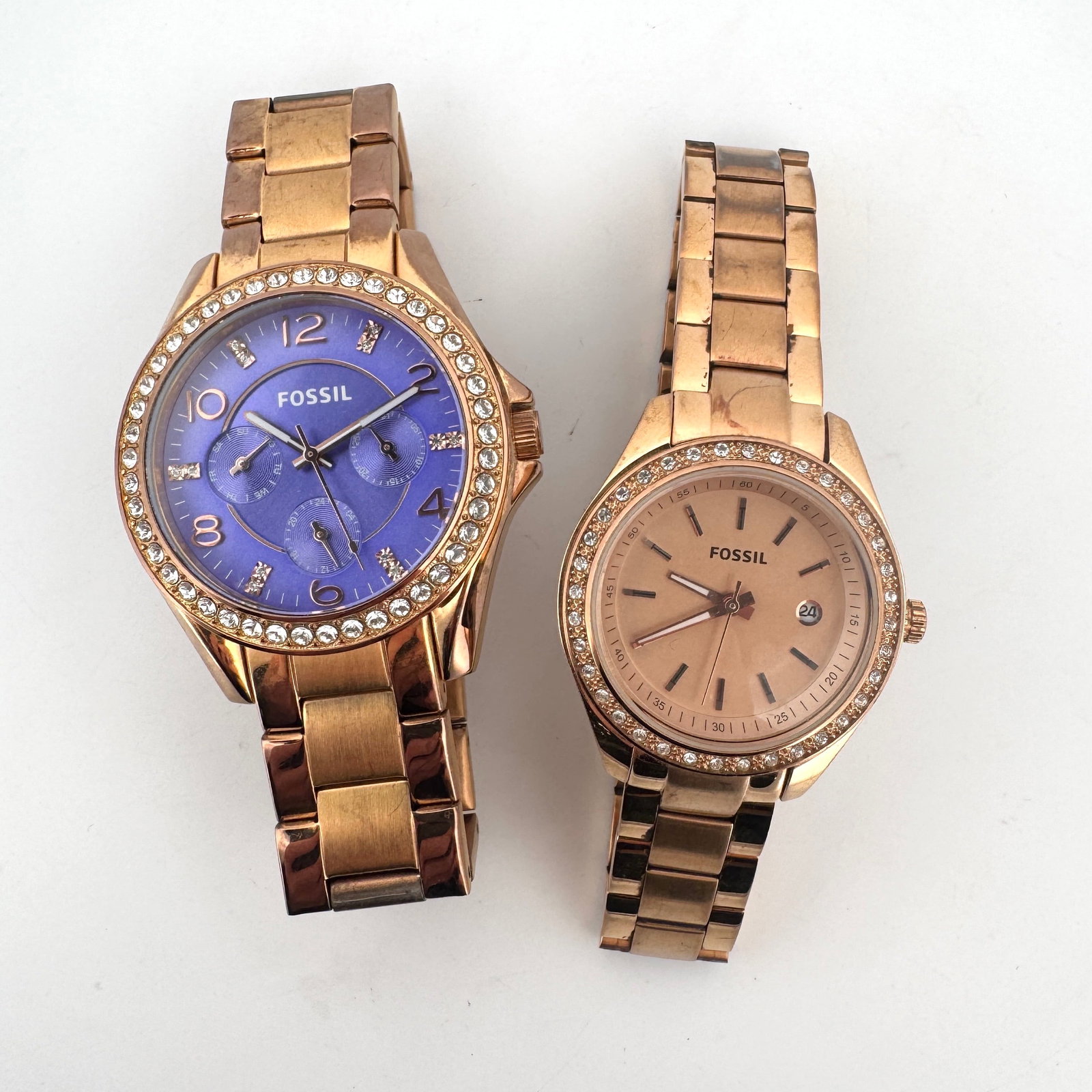 Two Fossil Rose Gold Tone Women's Watches with Crystal Bezels (1 of 18)