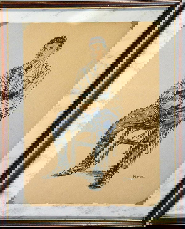 WW I Painting: "Muirhead Bone": Original drawing of Scottish officer WW I by noted artist "Muirhead Bone". Measures 9" x 12".Excellent condition.