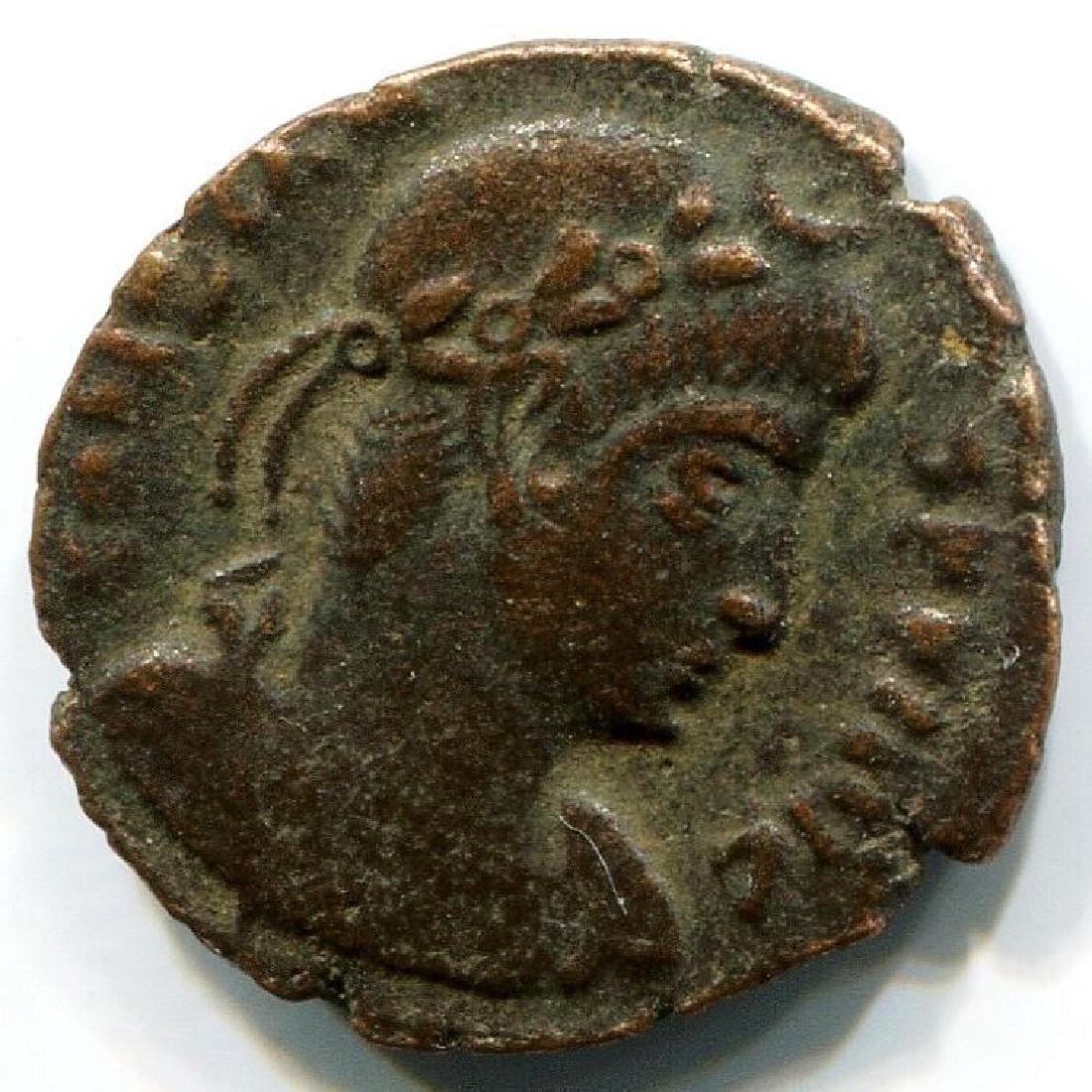 Ancient Bronze Museum Coin, Ihnasyah Hoard: Ancient Roman struck bronze coin, Constans ( Augustus, 337 - 350 AD ). Minted in Rome. Found in the Ihnasayah Hoard, Egypt, before 346 A.D. Sold on behalf of the Royal Ontario Museum, with a museum in