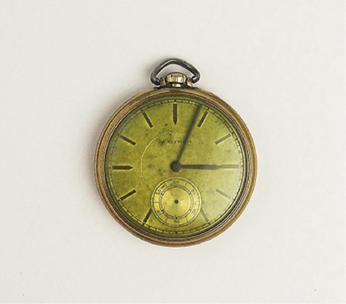 Older Men's Waltham Pocket Watch for Parts: Older Waltham pocket watch. Possibly copper case. Inset seconds dial missing hands. Aged face. No longer working. Sold for parts or for use in re-purposed jewelry/artwork.
