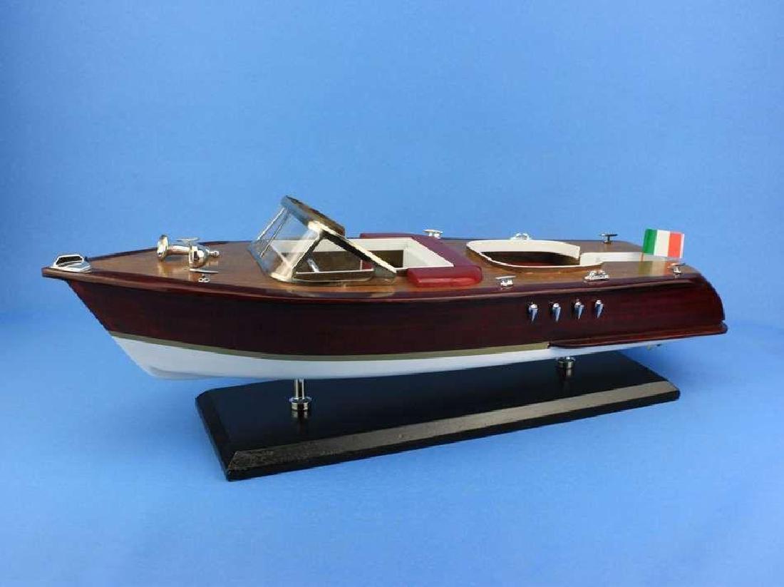 Riva Aquarama 20" Model Speed Boat: Riva Aquarama 20" speed boat model. Rare high-quality woods such as mahogany, birch & maple. Terrific details, including tiny Italian flag. 20"L X 7"W X 7" H.