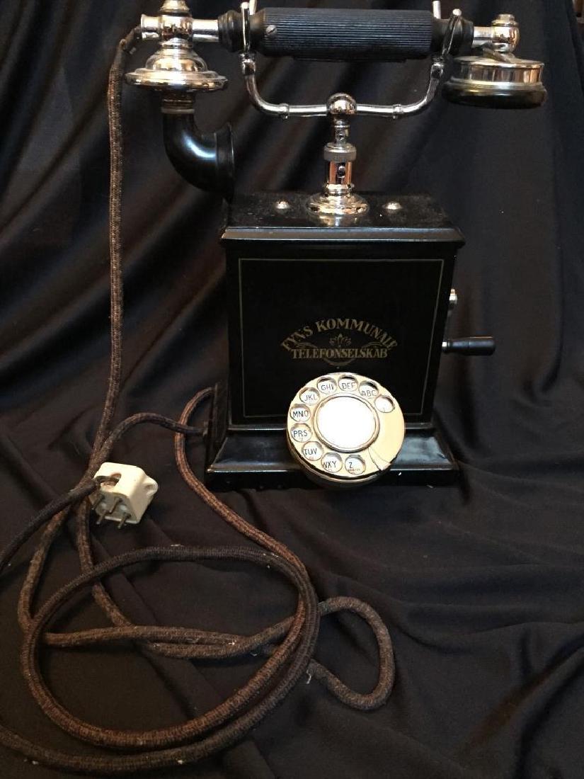 Rare Early 20thc Swedish Hand Crank Telephone: Rare L M Ericsson ( Swedish ) Fyns Kommunale Telefonselkab hand crank magneto cradle telephone with rotary dial. Original cord & plug.