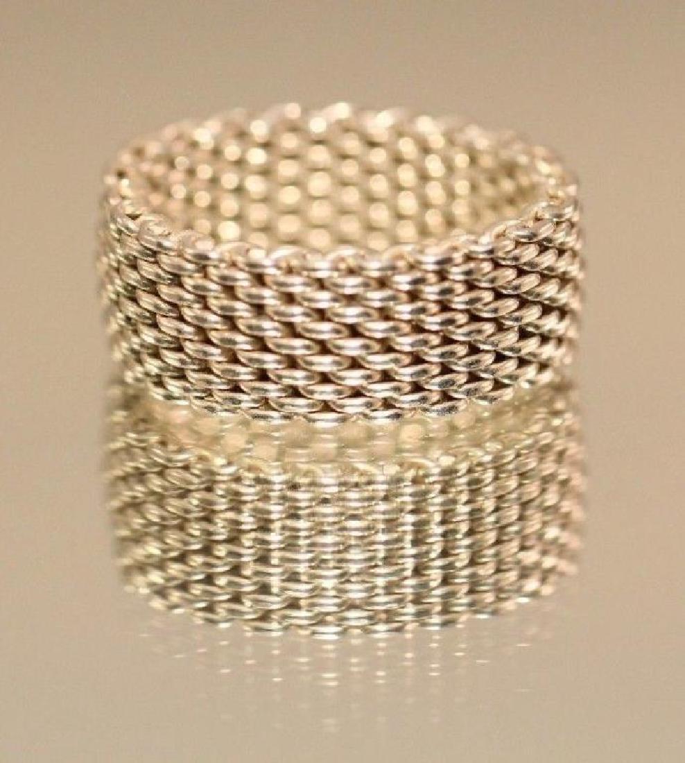 Tiffany & Co. Somerset Mesh Wedding Ring: Authentic Tiffany and Co. .925 sterling silver men's ring. Approx size 10.5. Width of the ring is 10mm.
