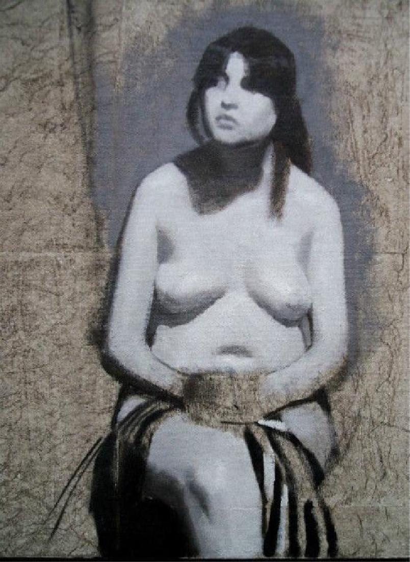 Stevan Shapona, Nude Oil on Board Painting: Female Nude by California artist Stevan Shapona ( born 1956 ). A graduate of San Jose State University, known for works of traditional realism. His female nudes figures silhouetted against dark backgr