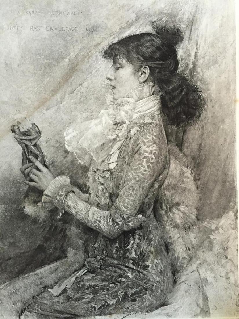 19thc Photogravure Print, Actress Sarah Bernhardt: Original 1880's photogravure print, from an Imperial limited edition of 1000, The Masterpieces of French Art. Goupil & Co engravers, Paris. From the original 1879 painting by Jules Bastien-Lepage. Pri