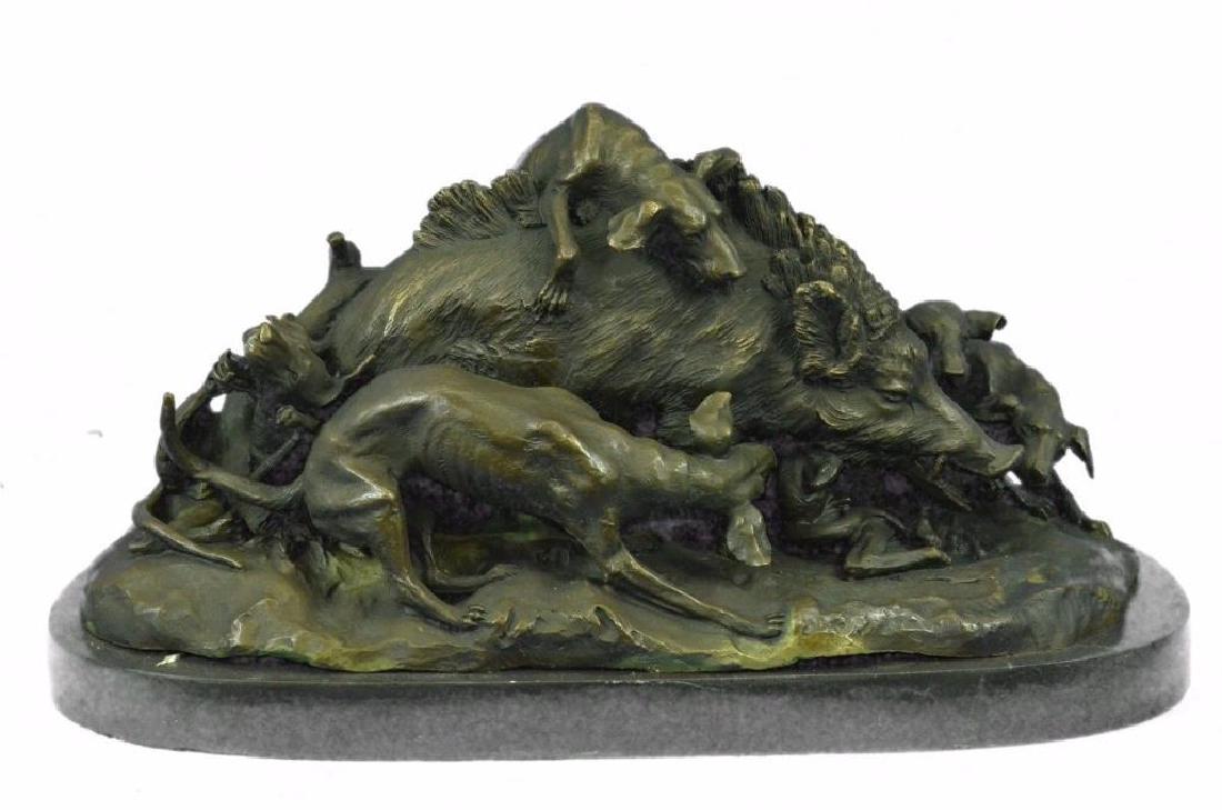 Large 32 lb., Vintage Lecourtier Wild Boar & Dogs:  Prosper Lecourtier, born July 12, 1851 in Gremilly, died in 1924 in Paris, is a French animal sculptor.