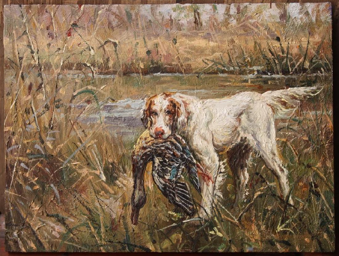 Hunting Dog Oil on Board: 6 x 8" oil on board. Fabulous painting in the style of Edmund H Osthaus artist Biography Edmund Osthaus Edmu