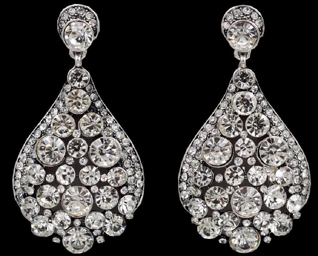 Edwardian Downton Abbey Style Silver & Crystal Dangle: Edwardian Downton Abbey style silver metal set with Swarovski crystals drop dangle earrings. 2 1/2" L each.