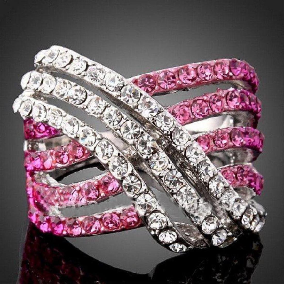 Pink & Clear Crystal Pop Art Cocktail Ring: Pink & clear Swarovski crystals cocktail ring. New, silver metal, Pop Art-style ring. Approx size 8.