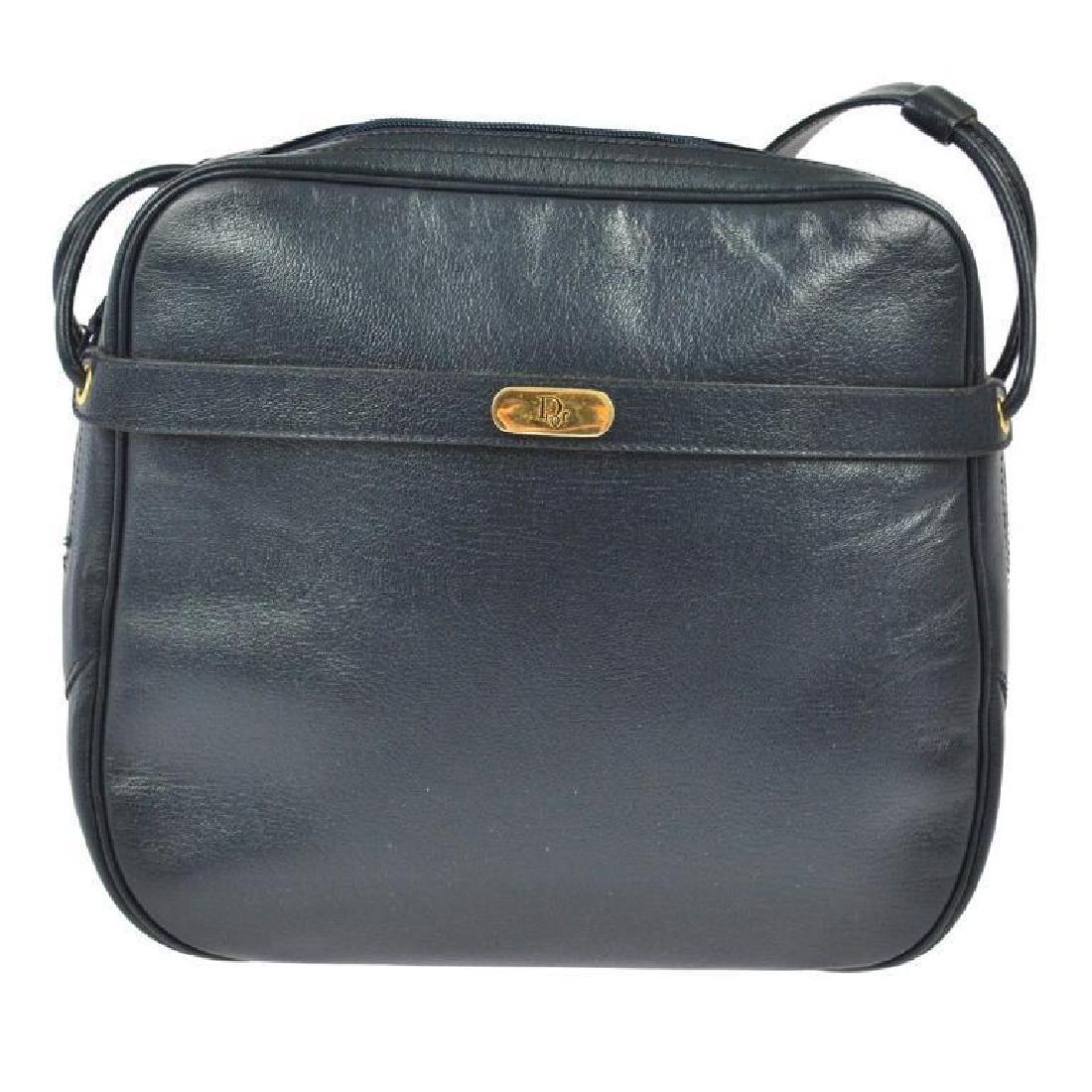 Authentic Vintage Christian Dior Navy Leather Bag: Vintage Christian Dior navy leather handbag. Main zippered compartment with interior pocket stamped Christian Dior, MADE IN FRANCE, " "MODELE EXCLUSIF". In very good, hardly used condition. Measures W