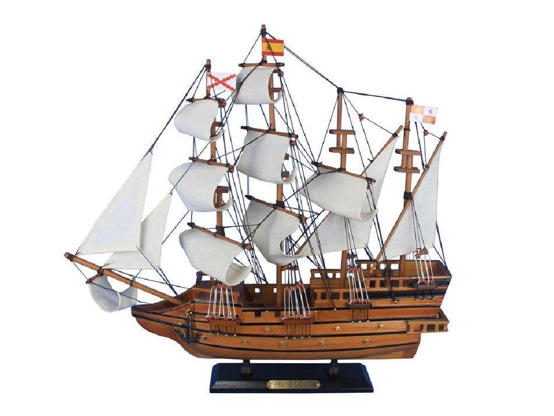 Wooden Spanish Galleon Tall Model Ship 20": These fine tall ship models of the Spanish Galleon, are historically accurate scale model replicas perfectly sized for any small shelf, desk or mantle. Add a flair of nautical dÃ©cor to a den or liv