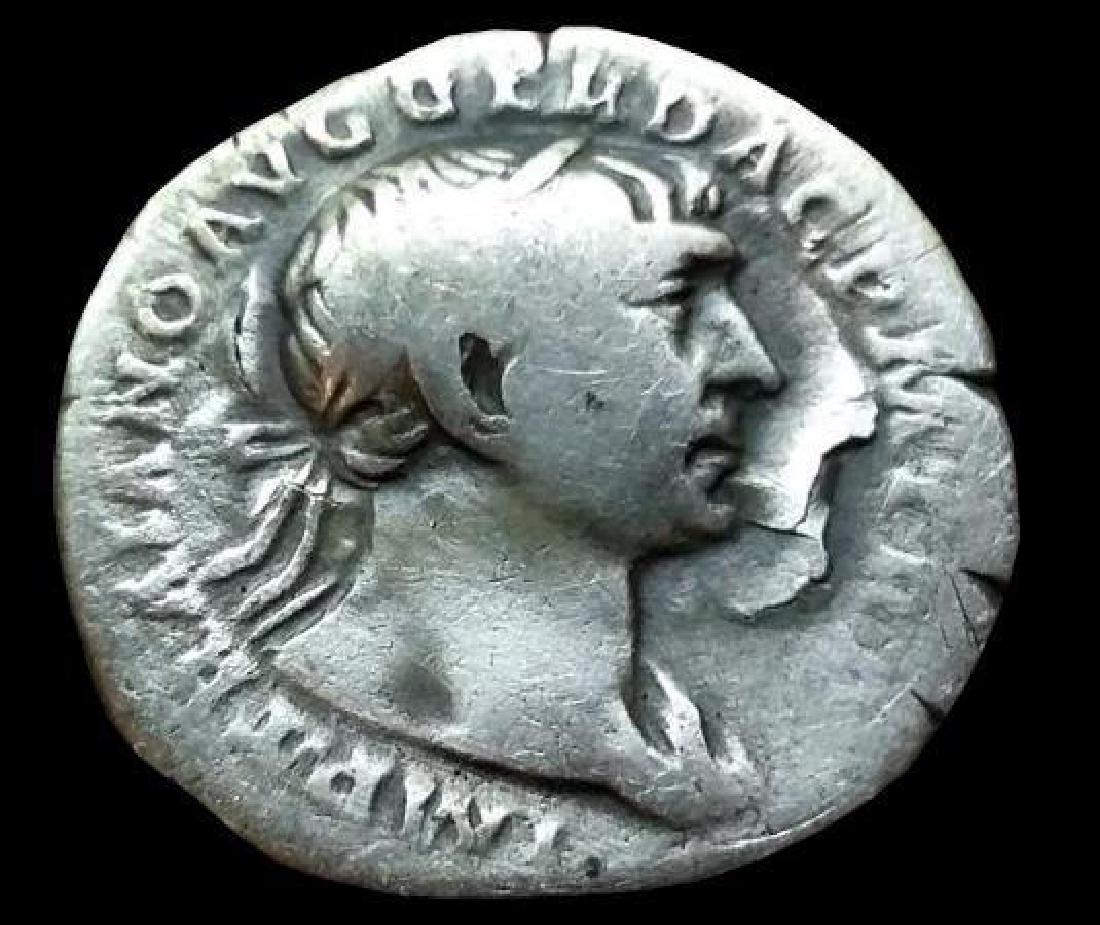 Original Antique Coin Silver Trajan Traianus Roman: 13th Emperor of the Roman Empire Latin: Imperator Caesar Nerva Traianus Divi Nervae filius Augustus; 18 September 53 – August 8, 117 AD was Roman emperor from 98 AD until his death in 117 AD. MATERI