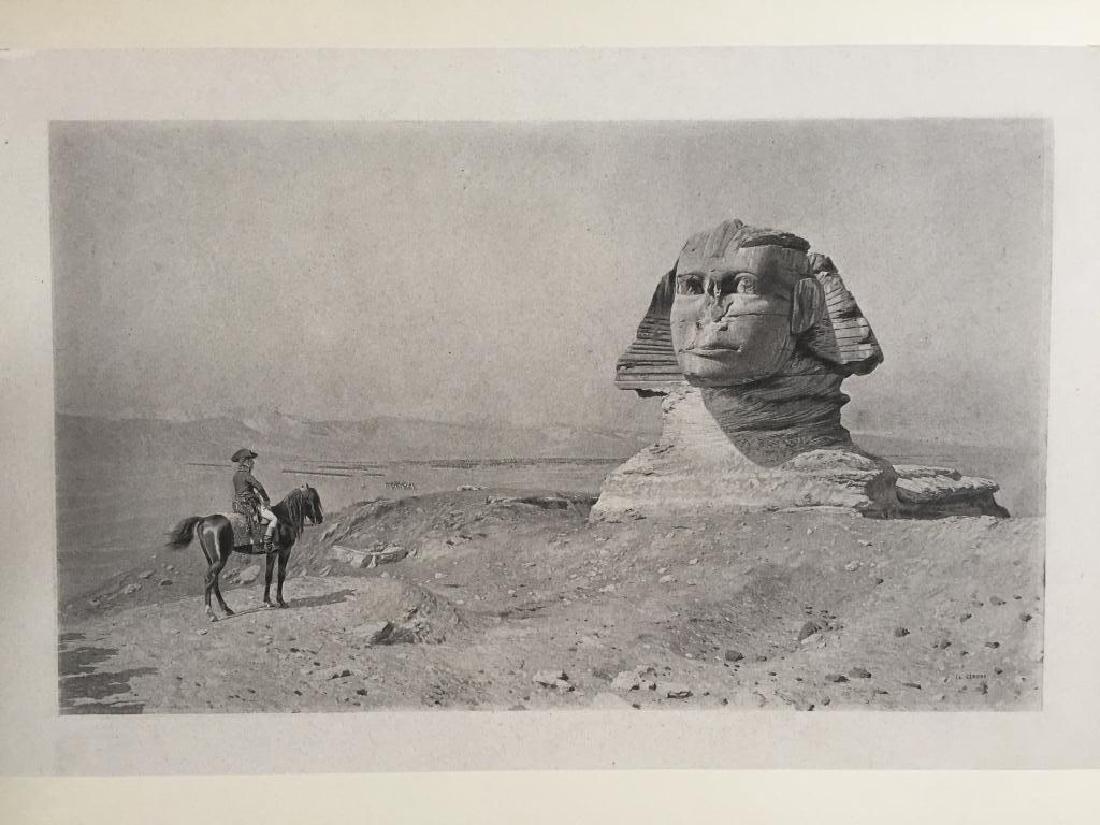 1890's Photogravure, Oedipus, Napoleon & Sphinx: Original 1890's photogravure print, after the original painting by Jean-Leon Gerome, "Bonaparte Before The Sphinx 1868. Goupil & Co engravers, Paris. Encased in a manila portfolio mat. "Oedipus".